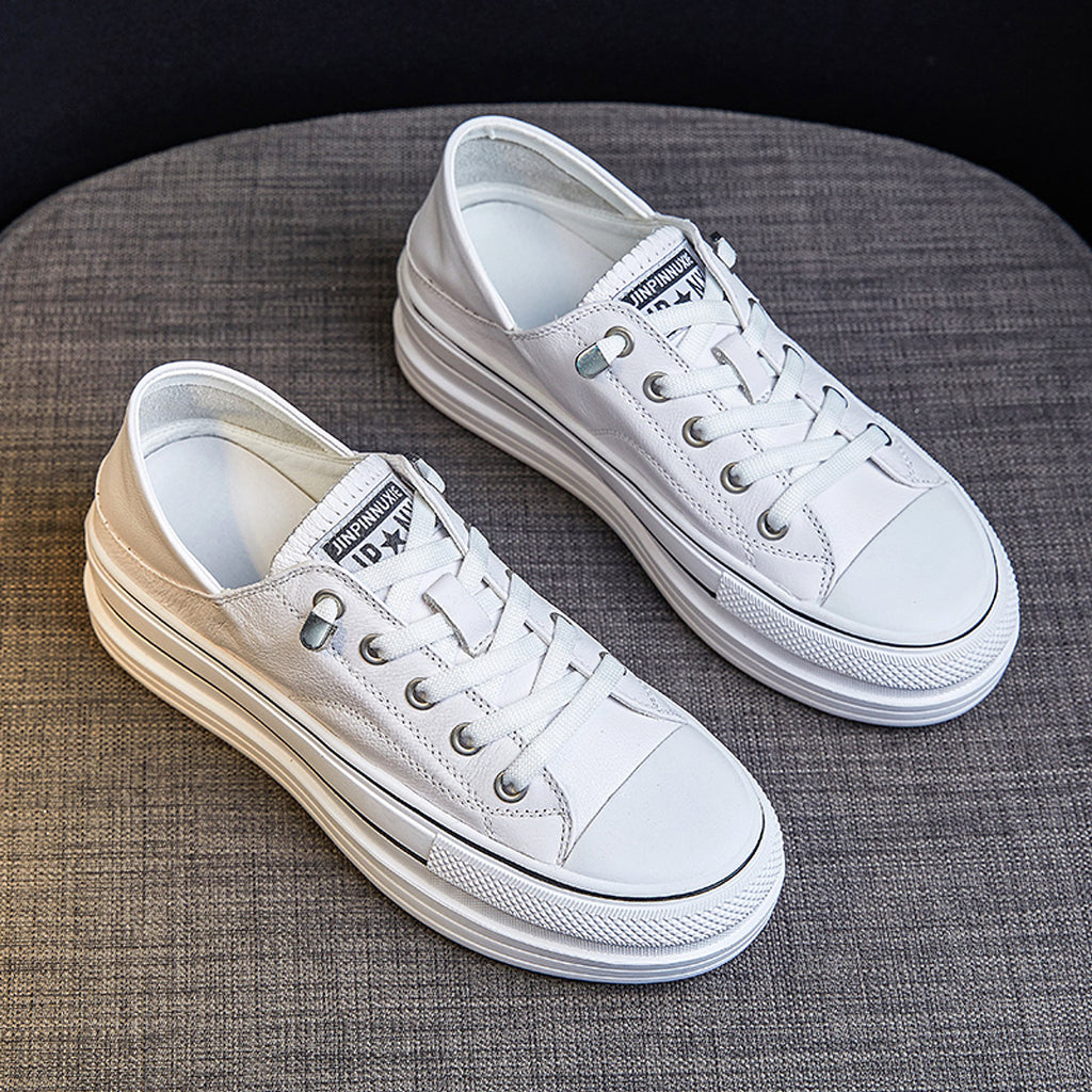 Genuine Leather Two-way Wear Platform White Hight Increasing Board Shoes - enhanced image 6