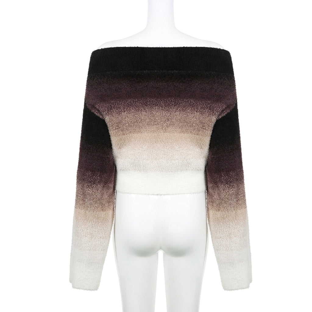 Gradient Off-neck Long-sleeved Woolen Top Women Sweater - enhanced image 6