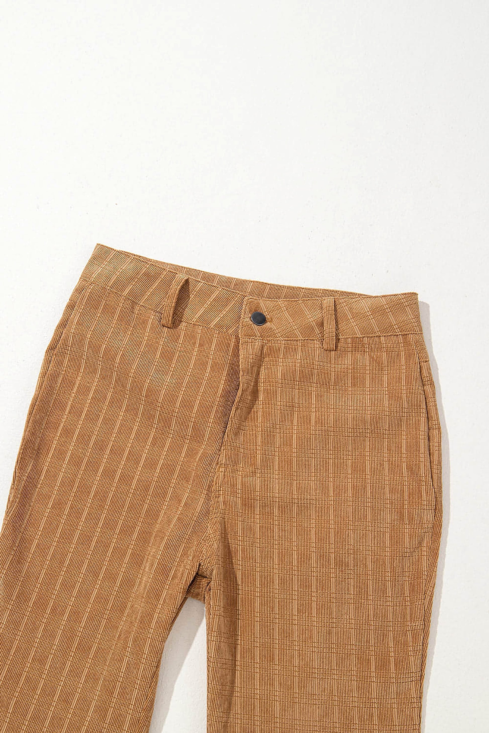 Grapefruit Orange Checkered Corduroy Flare High Waist Pants - enhanced image 6