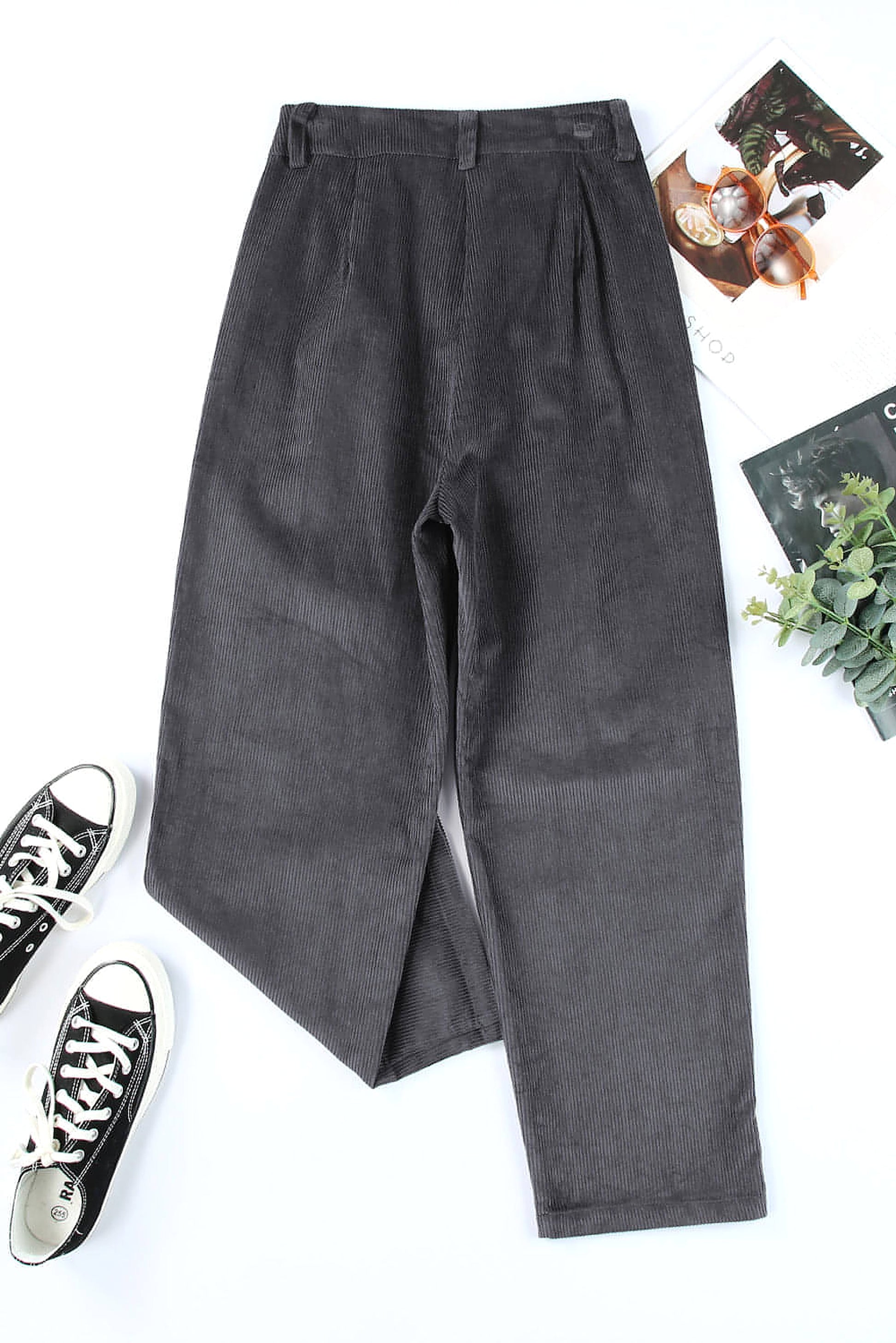 Gray Corduroy High Waist Straight Leg Pants - enhanced image 6