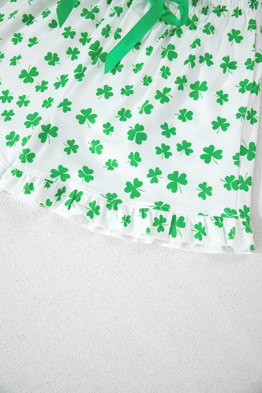 Green Clover Printed Short Sleeve and Ruffled Shorts Pajama Set - enhanced image 6