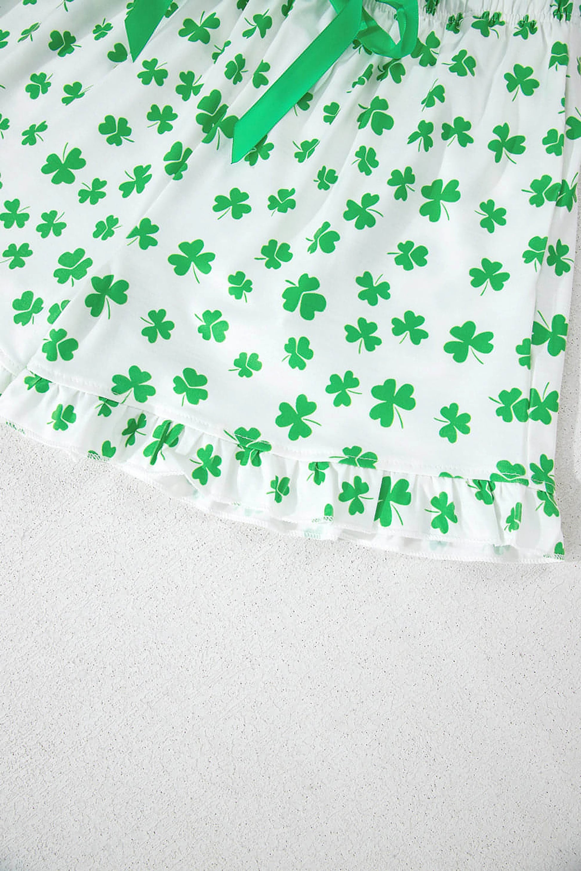 Green Clover Printed Short Sleeve and Ruffled Shorts Pajama Set - enhanced image 6