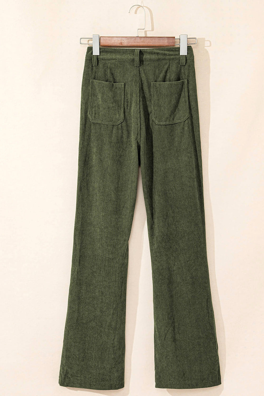 Green High Waist Square Pockets Corduroy Pants - enhanced image 6