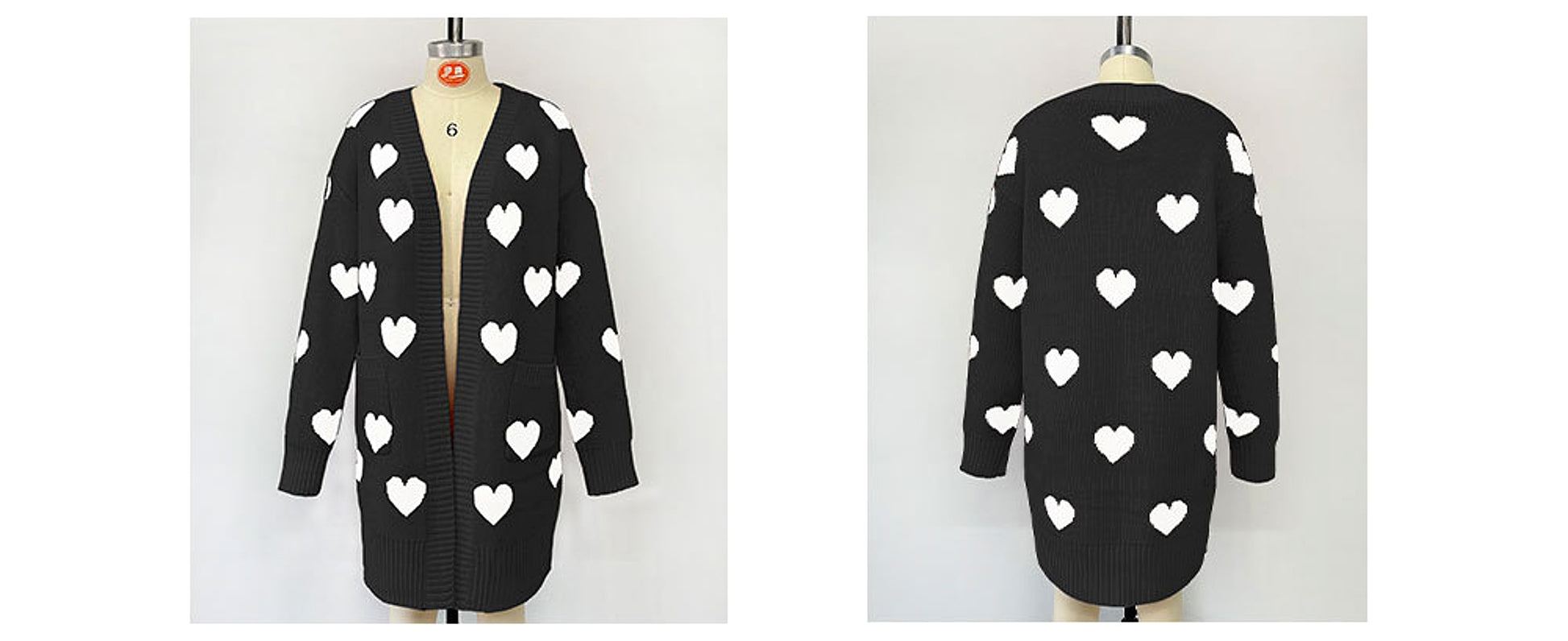 Heart Knitted Cardigan Love Pocket V-neck Mid-length Sweater - enhanced image 6