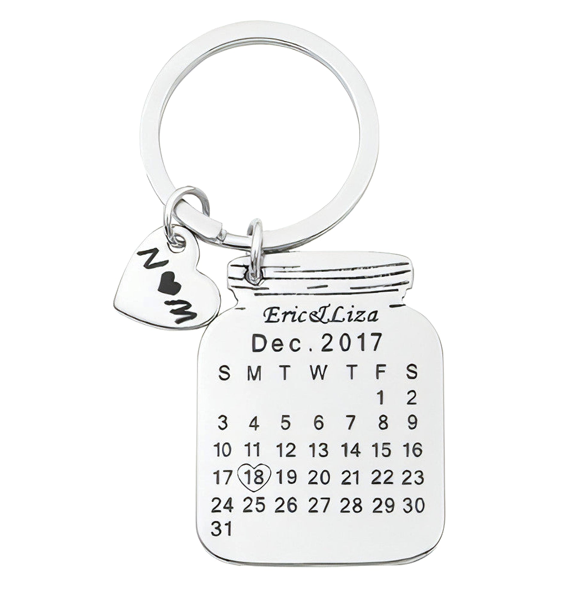 Personalized Heart-Shaped Calendar Keychain – Custom Engraved Date & Name - enhanced image 6