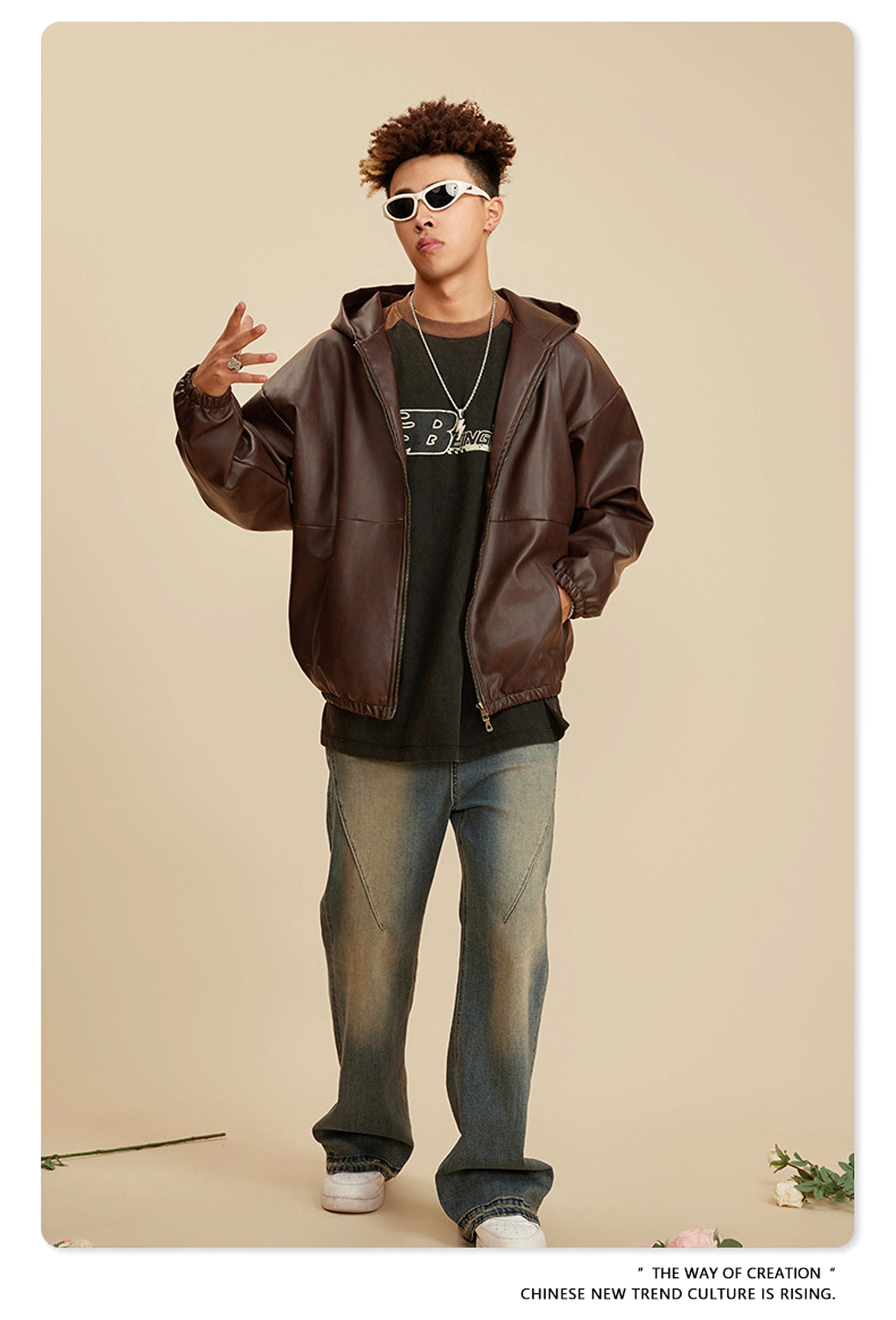 Heavy American Retro Fashion Brand Leather Coat Jacket Ment - enhanced image 6