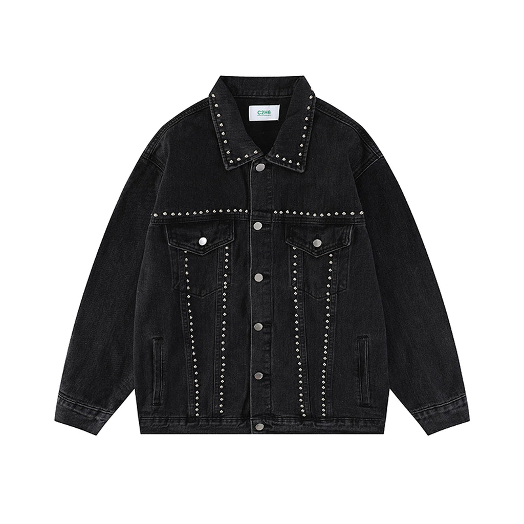 Heavy Beaded Black Denim Jacket For Men And Women - enhanced image 6