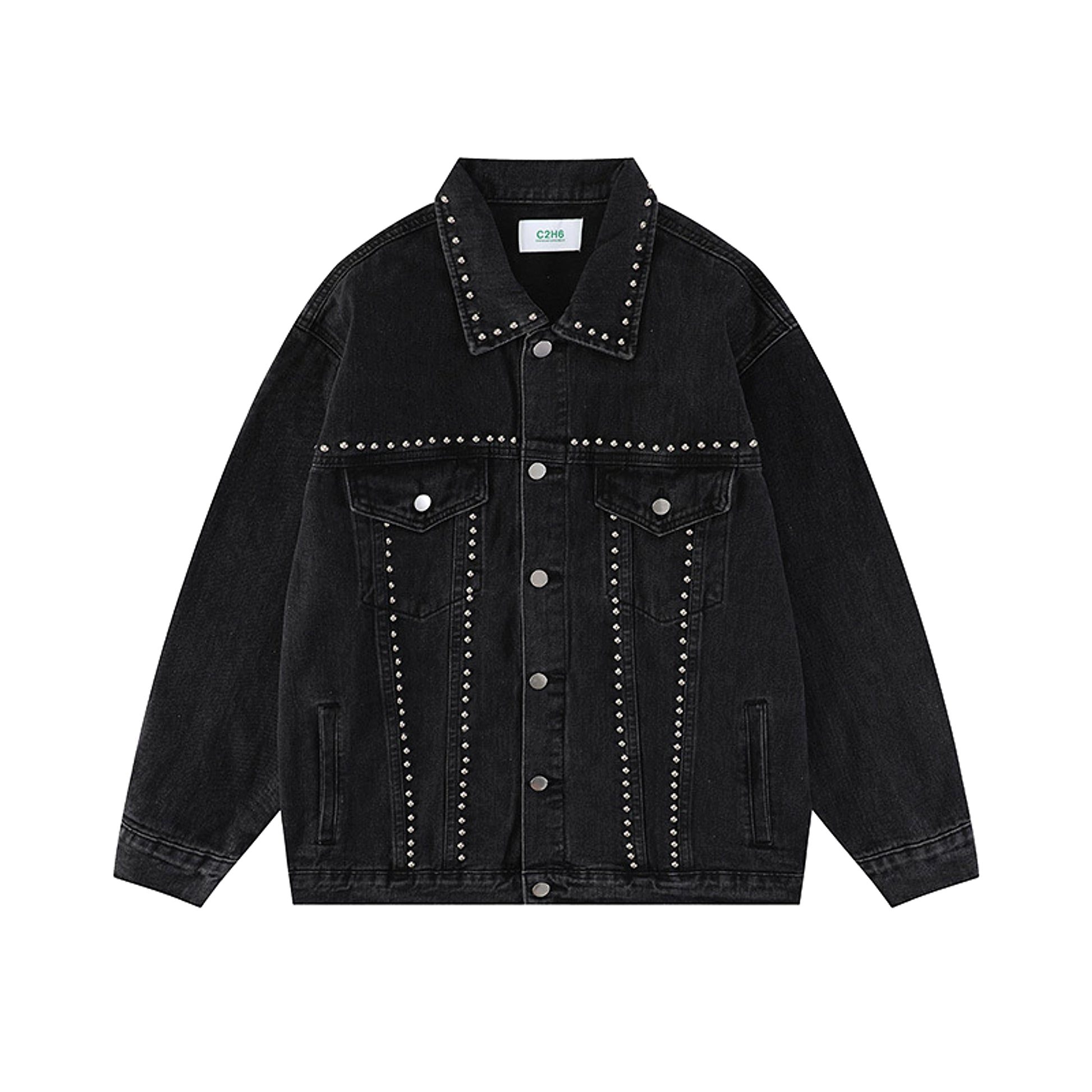 Heavy Beaded Black Denim Jacket For Men And Women - enhanced image 6