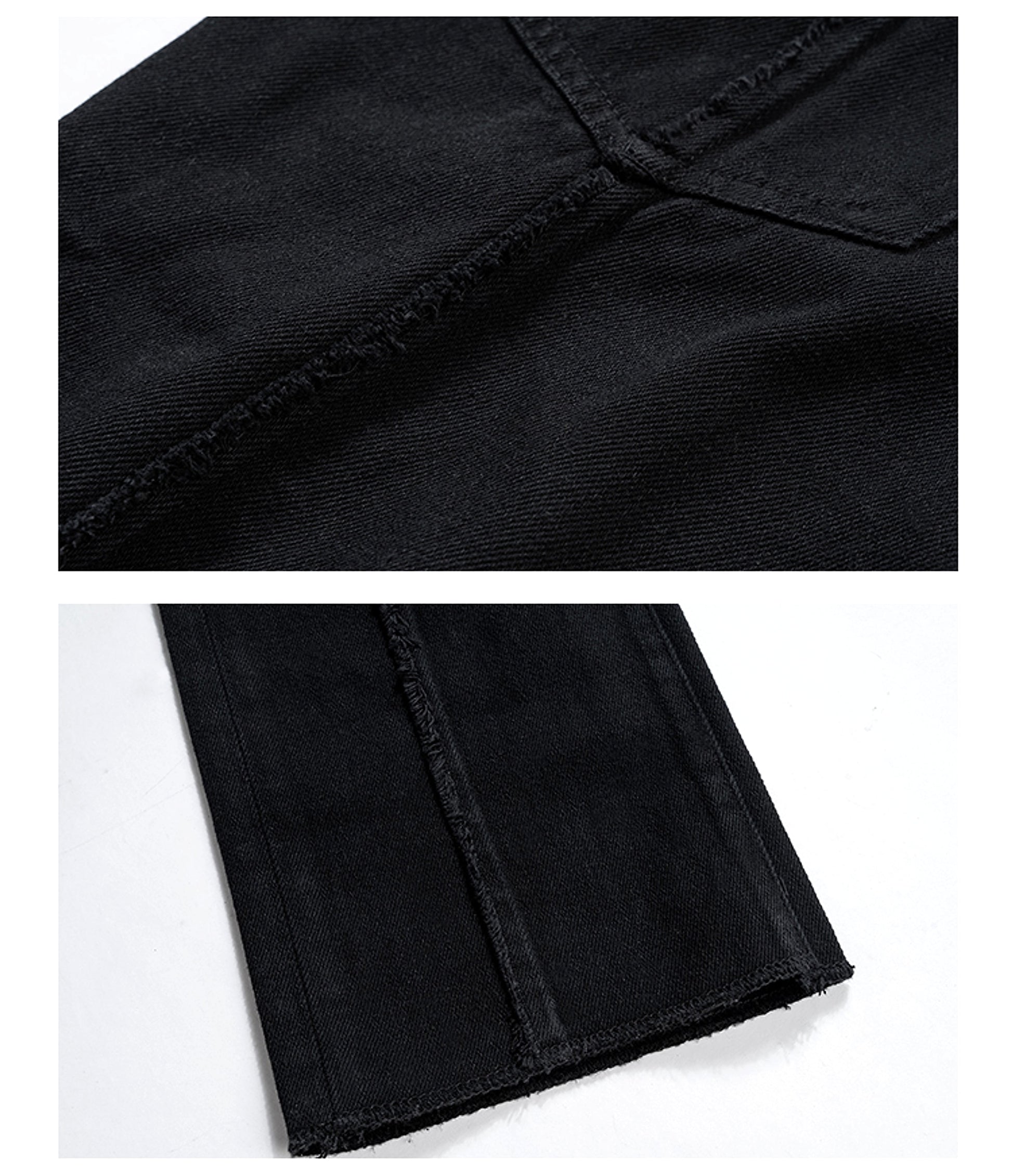 High Street Dark 3D Cut Solid Black Vintage Jeans Men - enhanced image 6