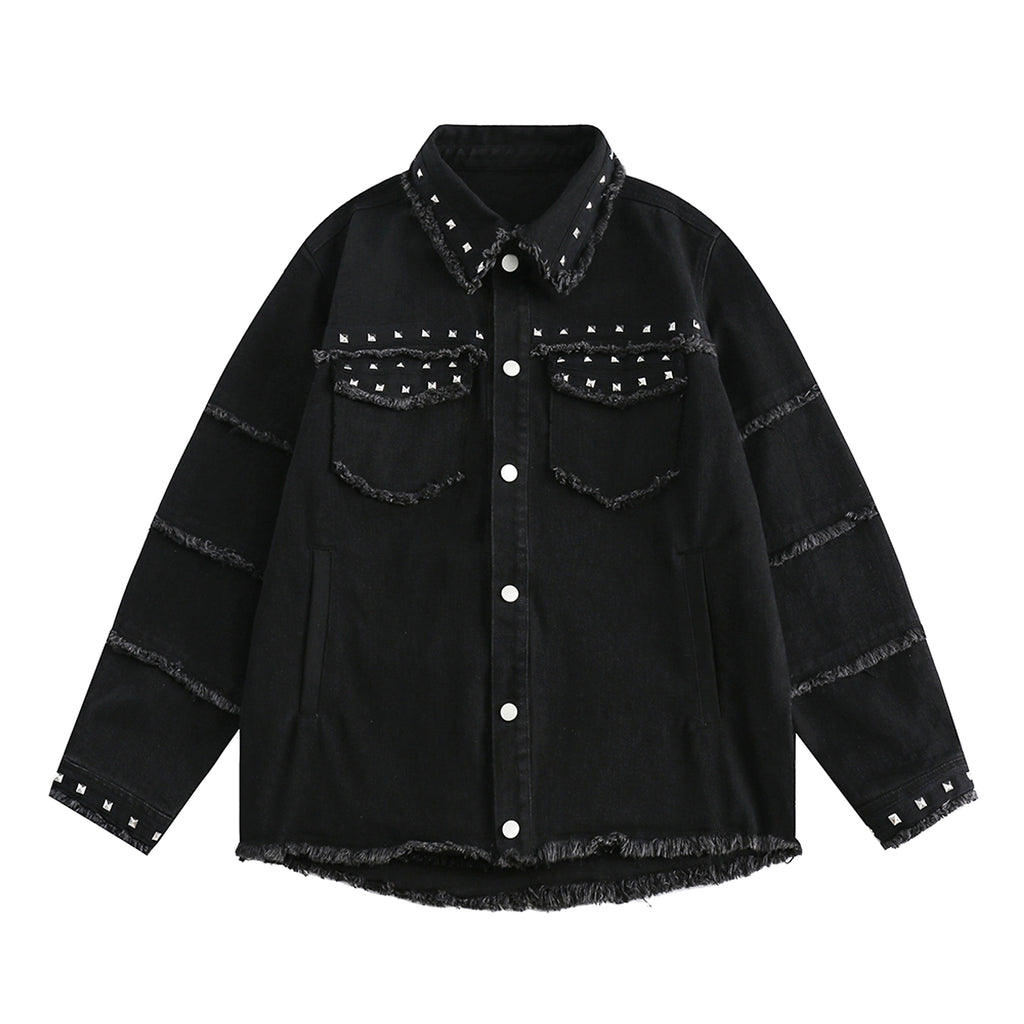 High Street Fashion Brand Hip Hop Rock Rivet Decorative Denim Jacket - enhanced image 6