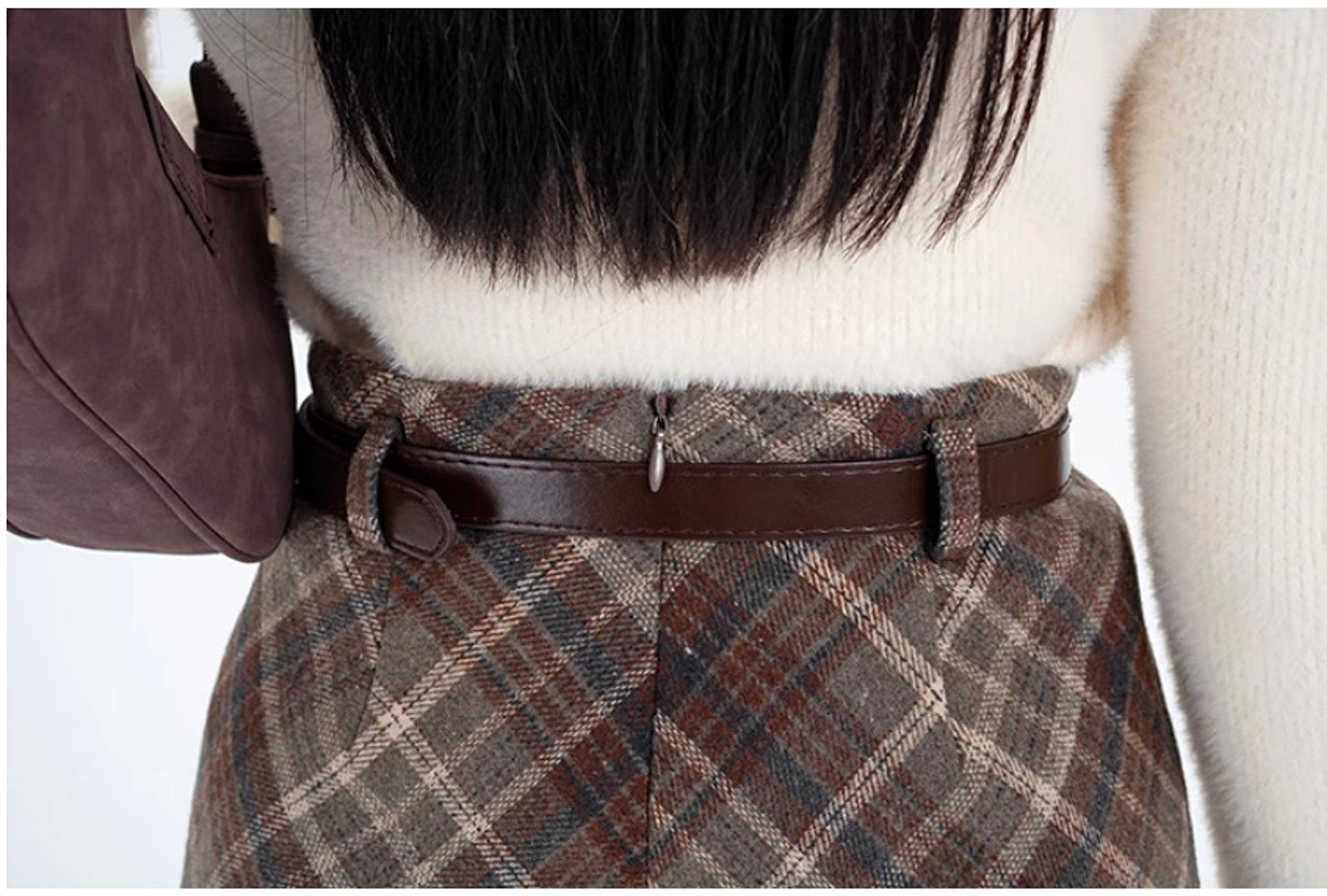 High Waist Mid-length Woolen Plaid Skirt For Women - enhanced image 6