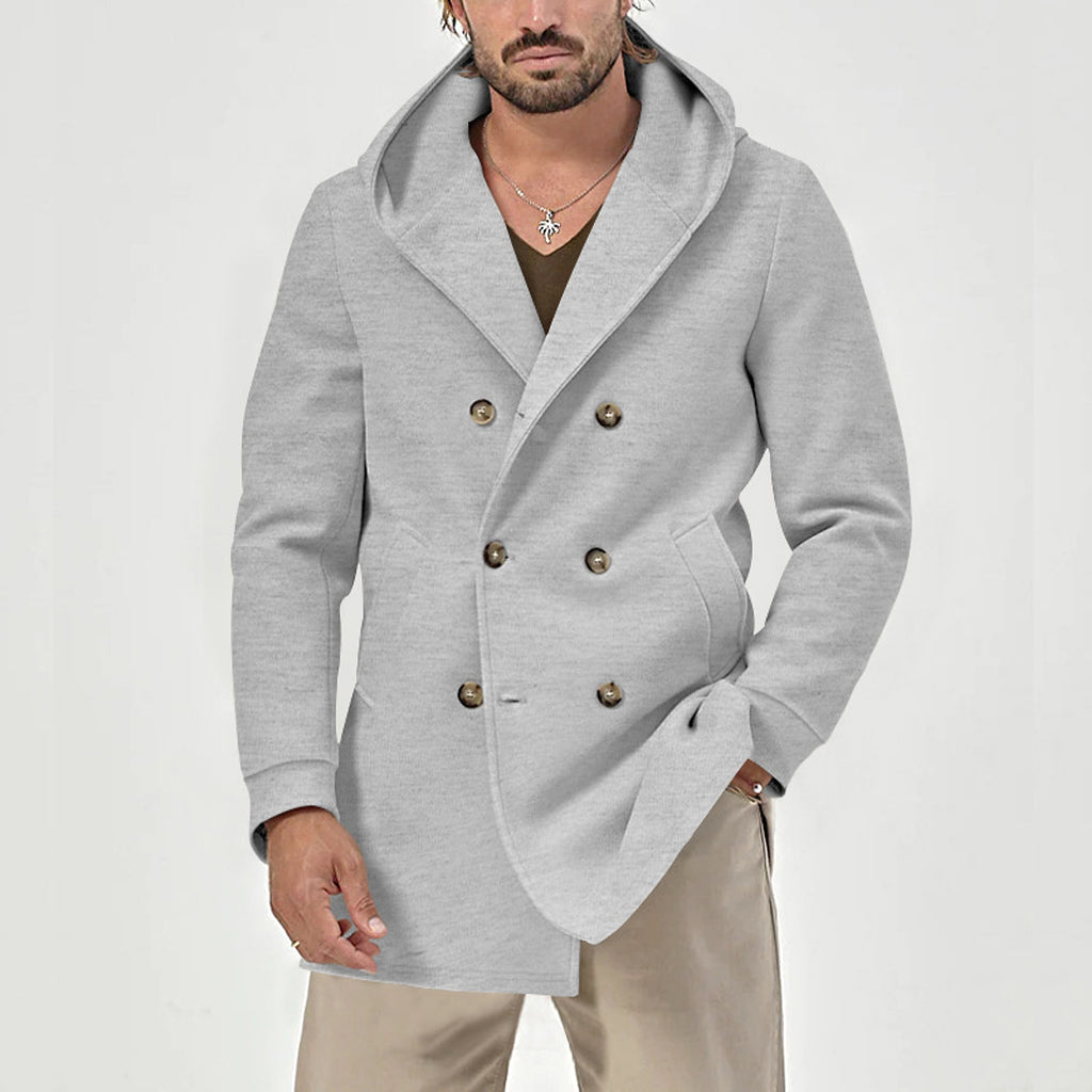A1. Hooded Double-breasted Casual Mid-length Trench Coat - enhanced image 6