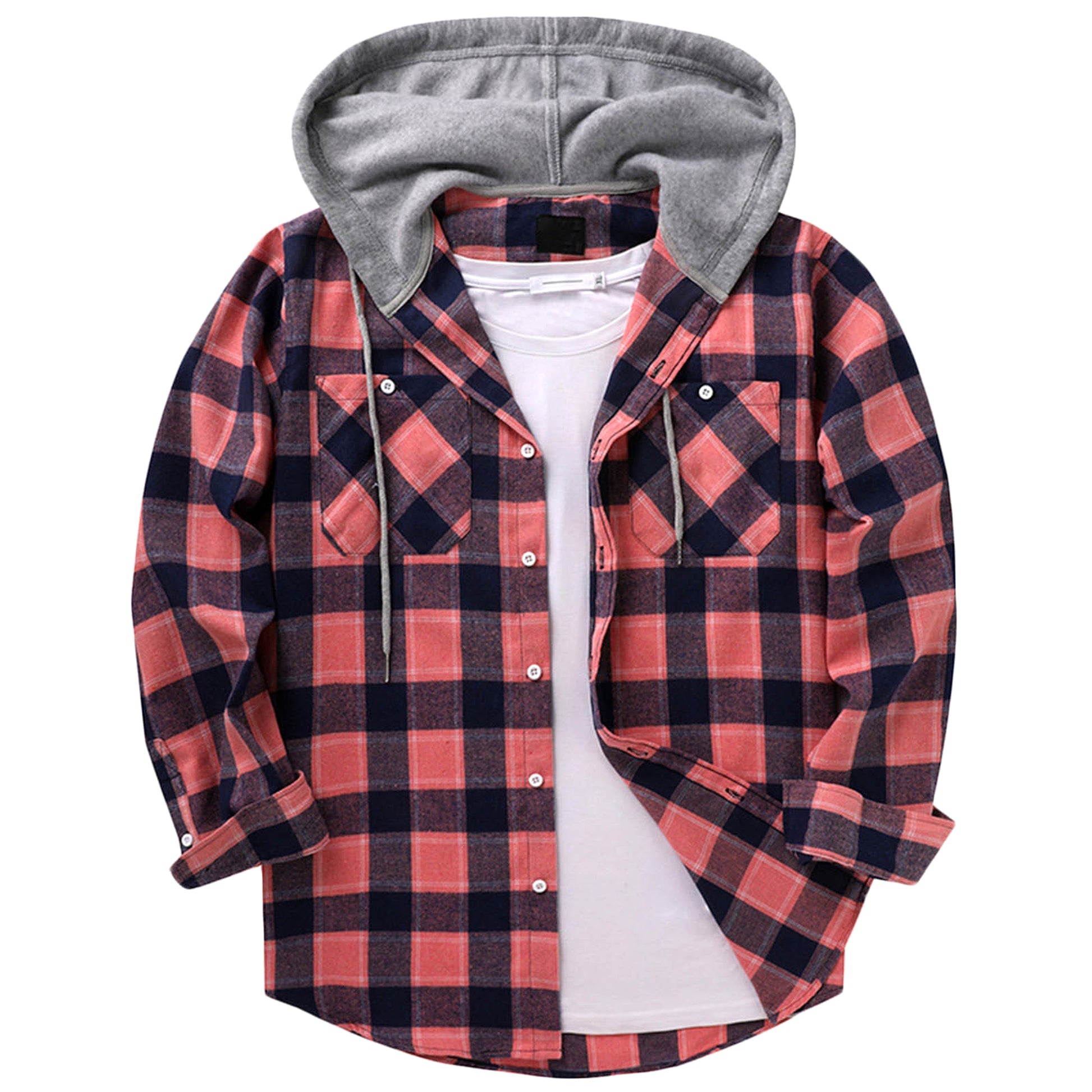 Hooded Plaid Shirt Men's Casual - enhanced image 6