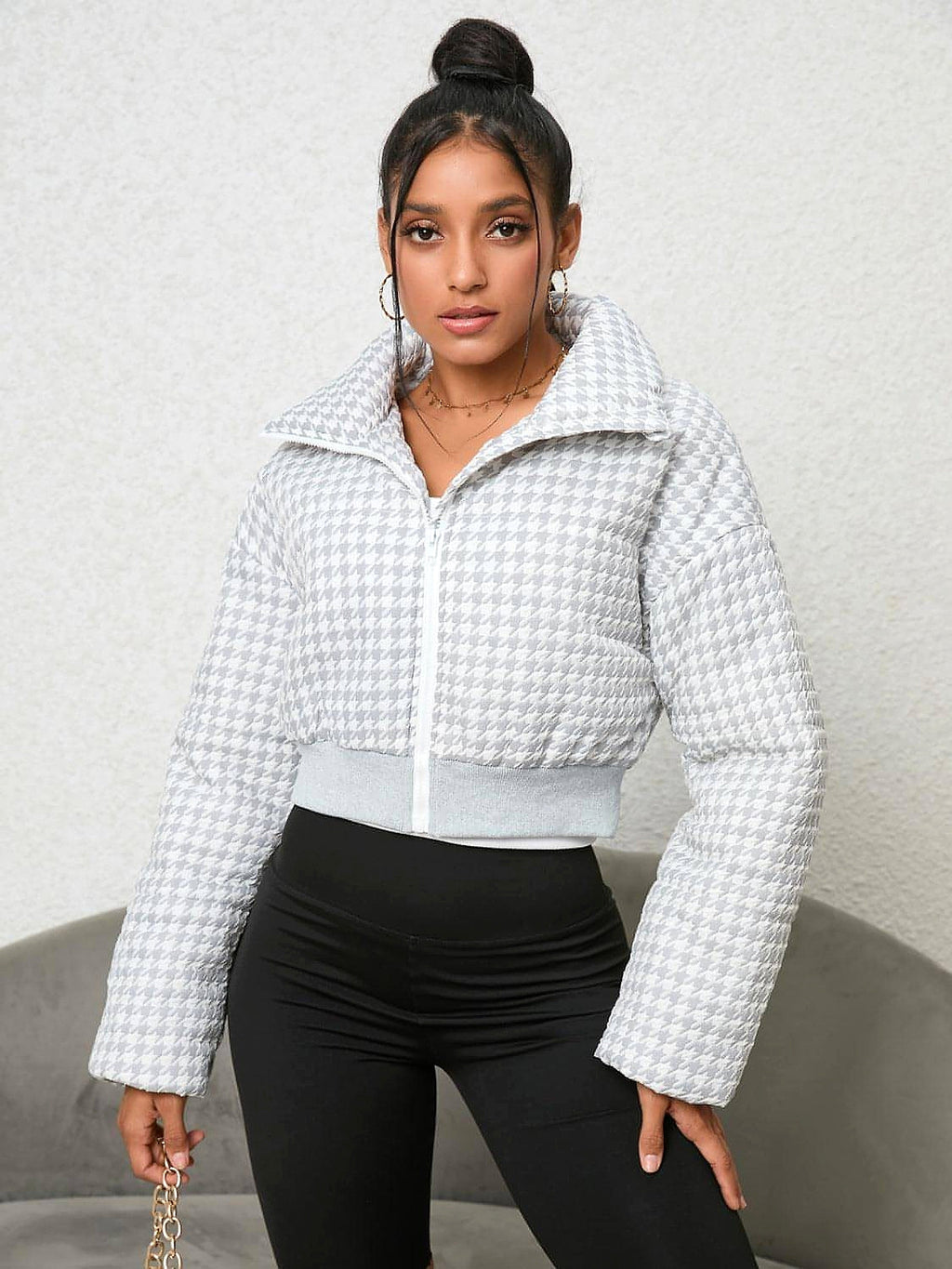 Houndstooth Zip-Up Jacket - enhanced image 6