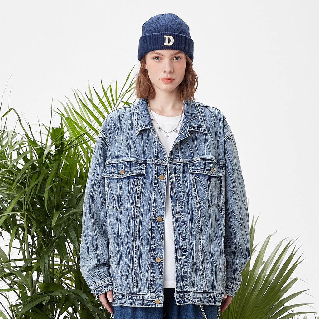 Jacquard Stone Washed Denim Jacket For Men And Women - enhanced image 6