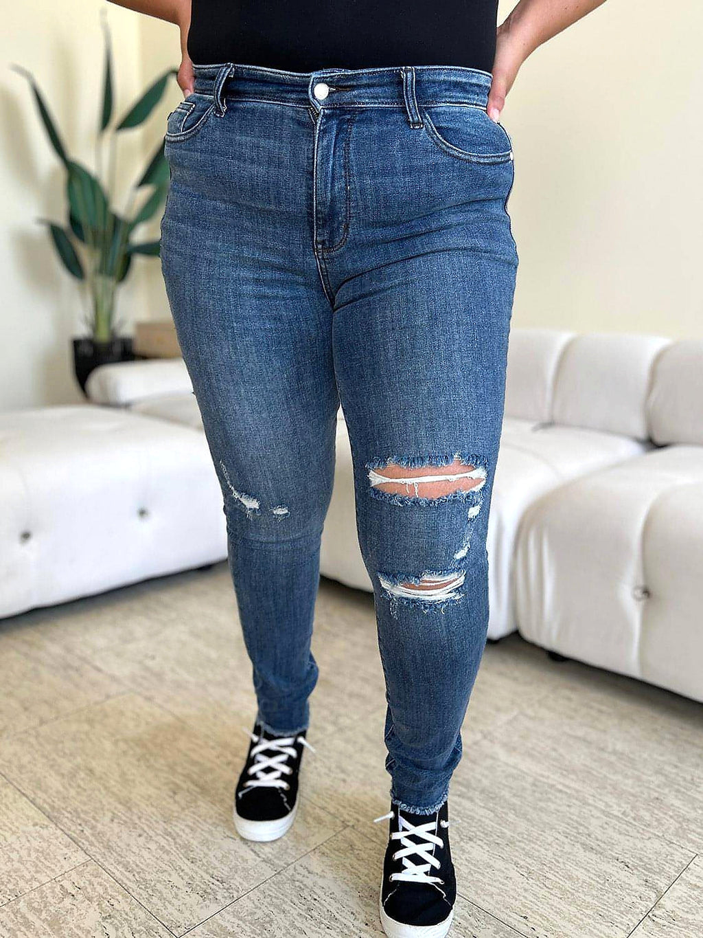Judy Blue Full Size  High Waist Distressed Skinny Jeans - enhanced image 6