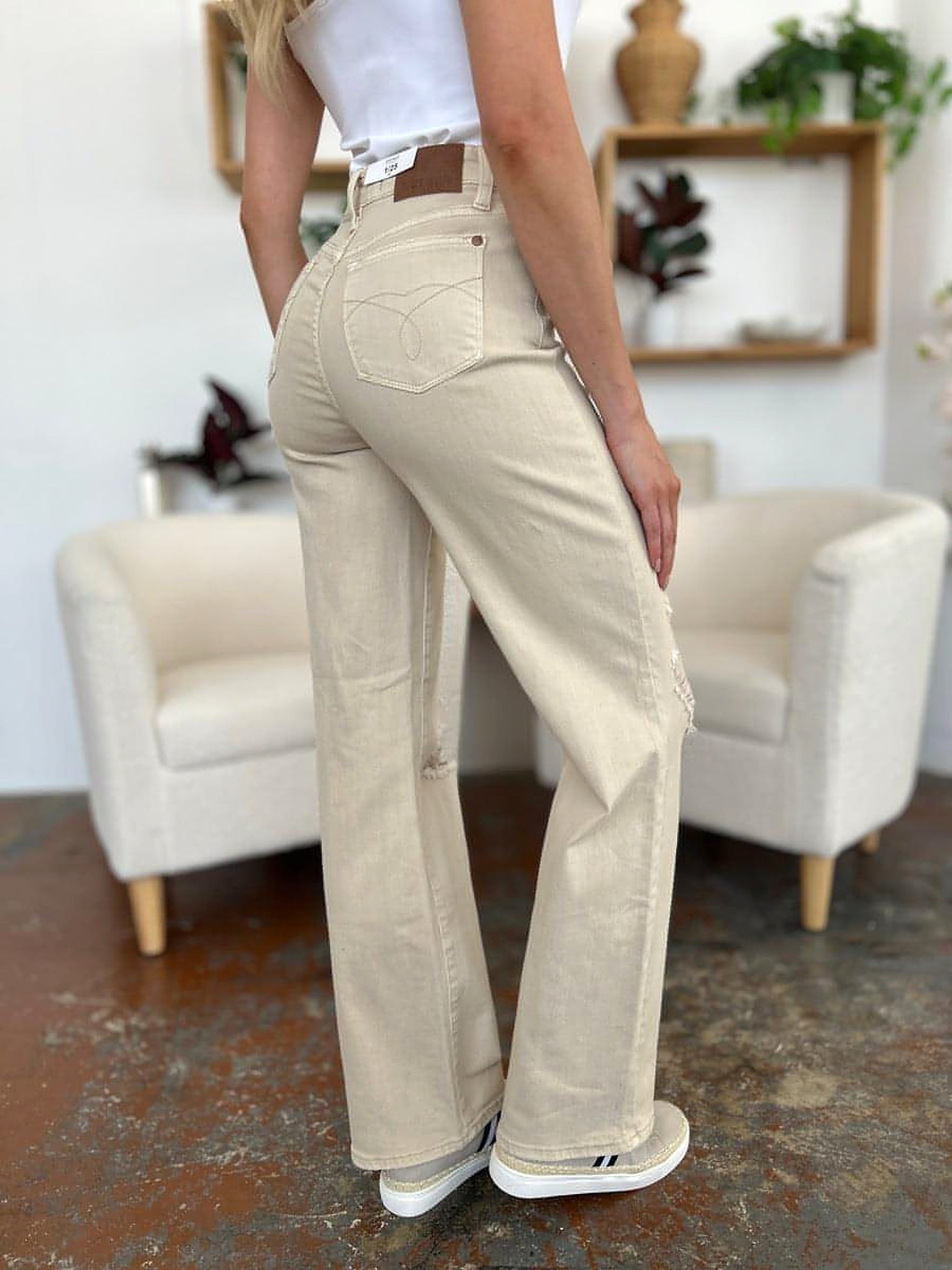 Judy Blue Full Size High Waist Distressed Wide Leg Jeans - enhanced image 6