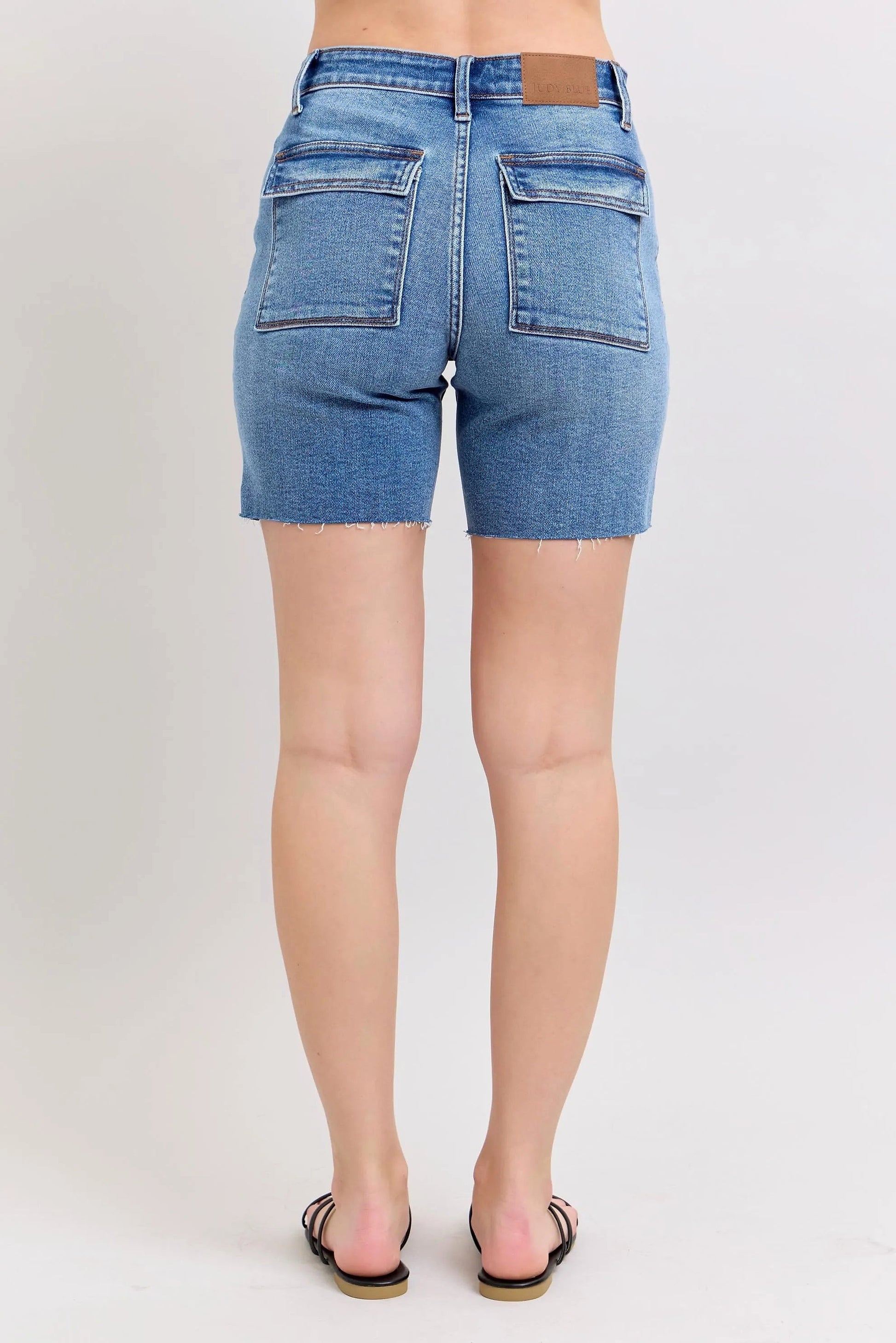 Judy Blue Full Size Mid Rise Bermudas Denim Shorts W/ Back Flap Pockets Plus Size - enhanced image 6