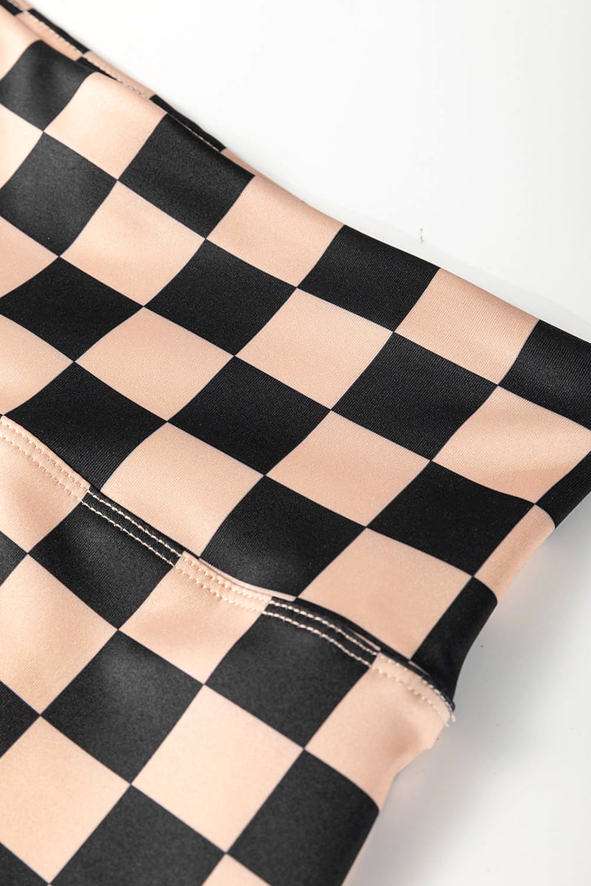 Khaki Checkered Pattern High Waist Skinny Leggings - enhanced image 6