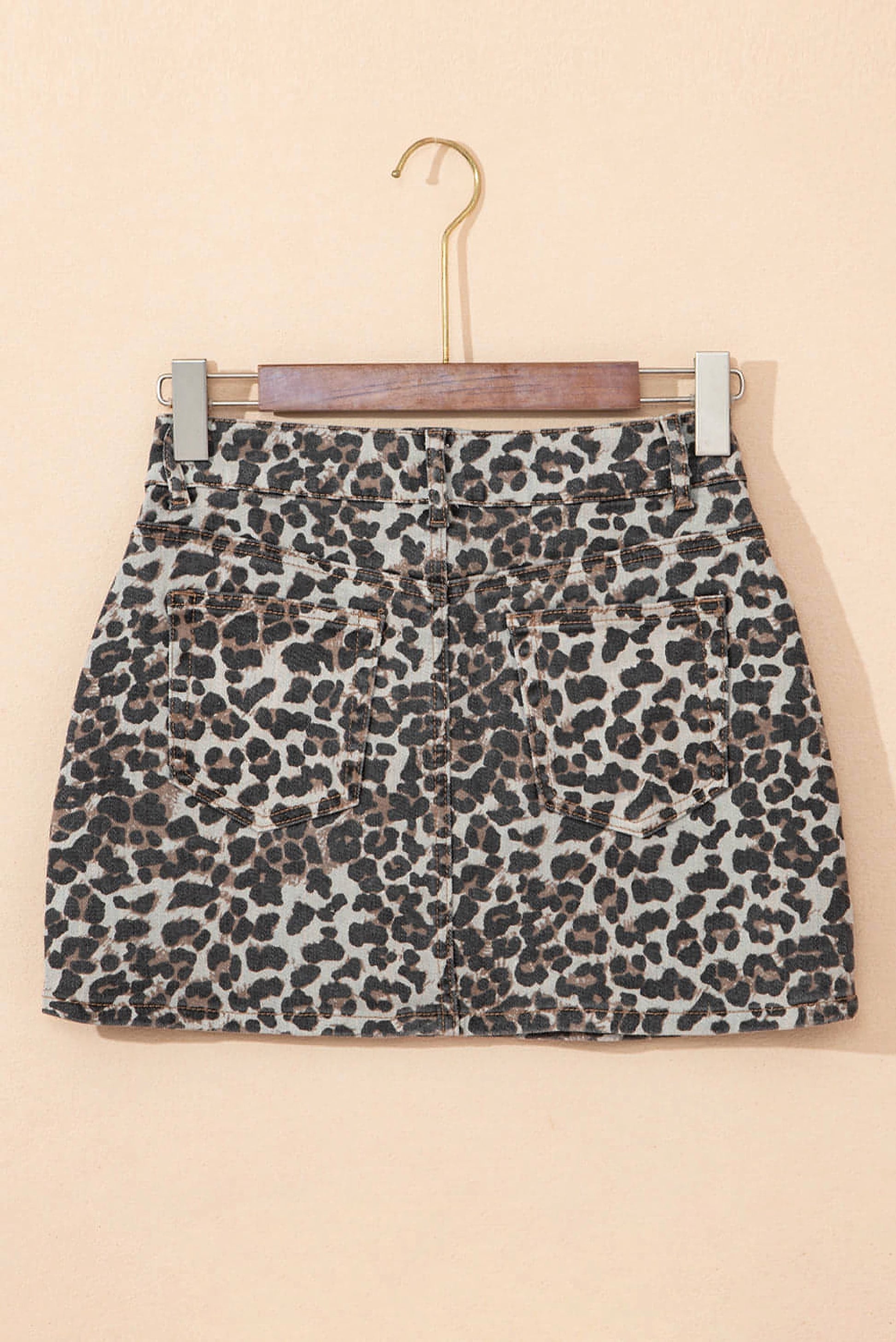 Khaki Leopard Denim Mini Skirt - enhanced image 6