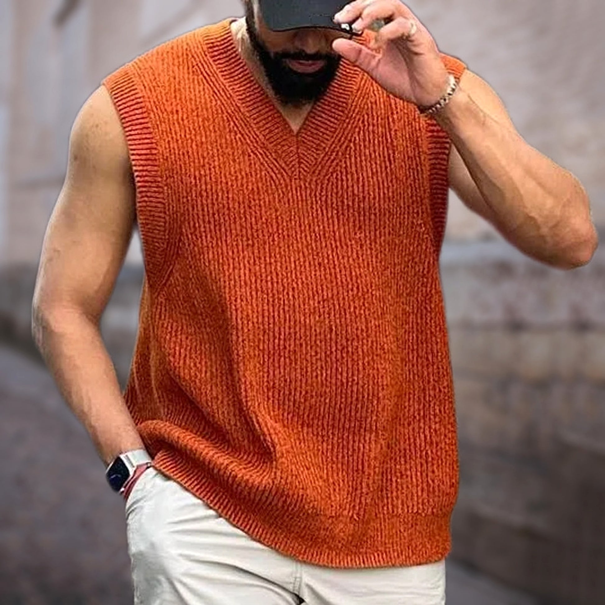 Knitwear Street Slim Fit V-neck Sleeveless Vest Sweater Men - enhanced image 6