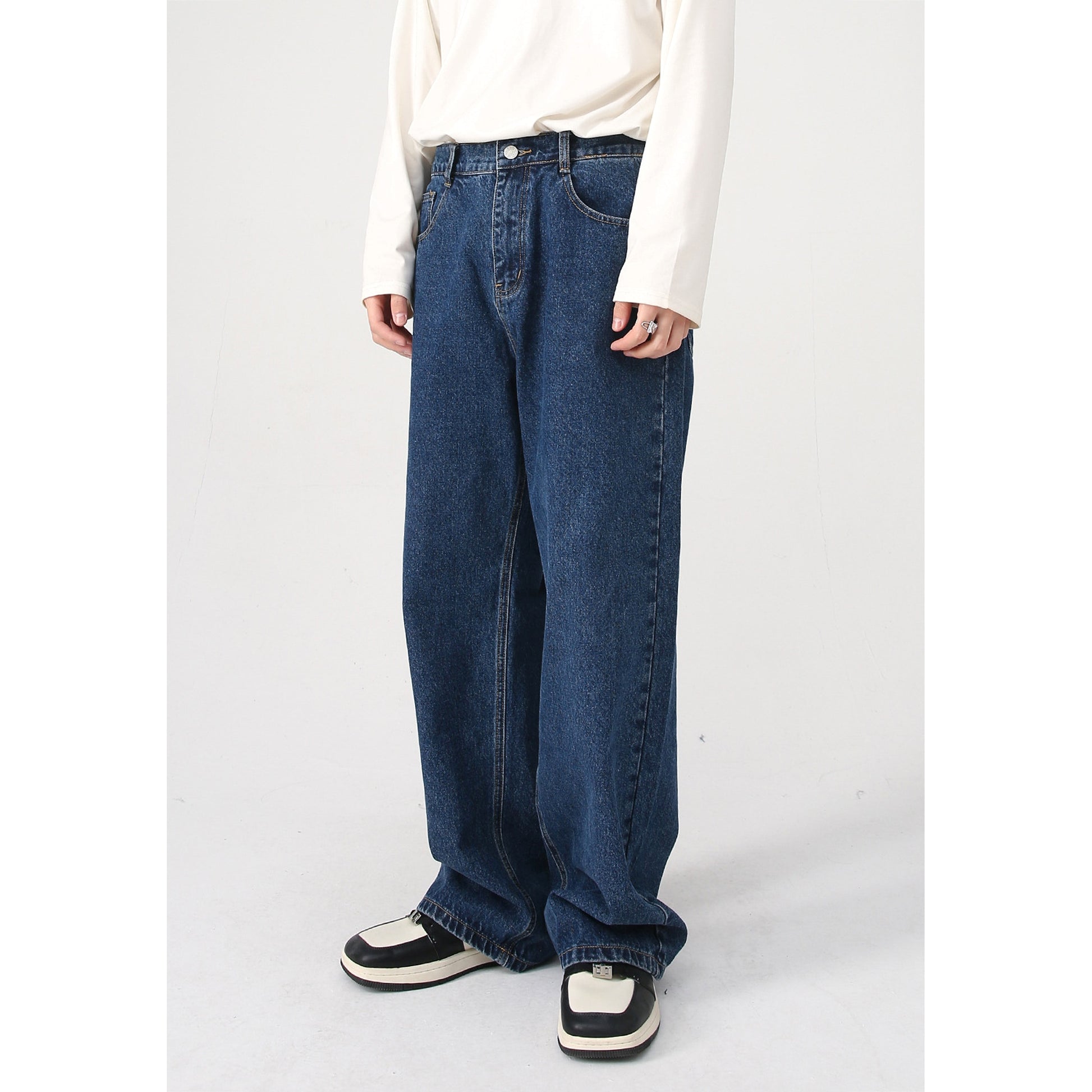 Korean Version Loose Elastic Waist Straight Casual Jeans For Men - enhanced image 6