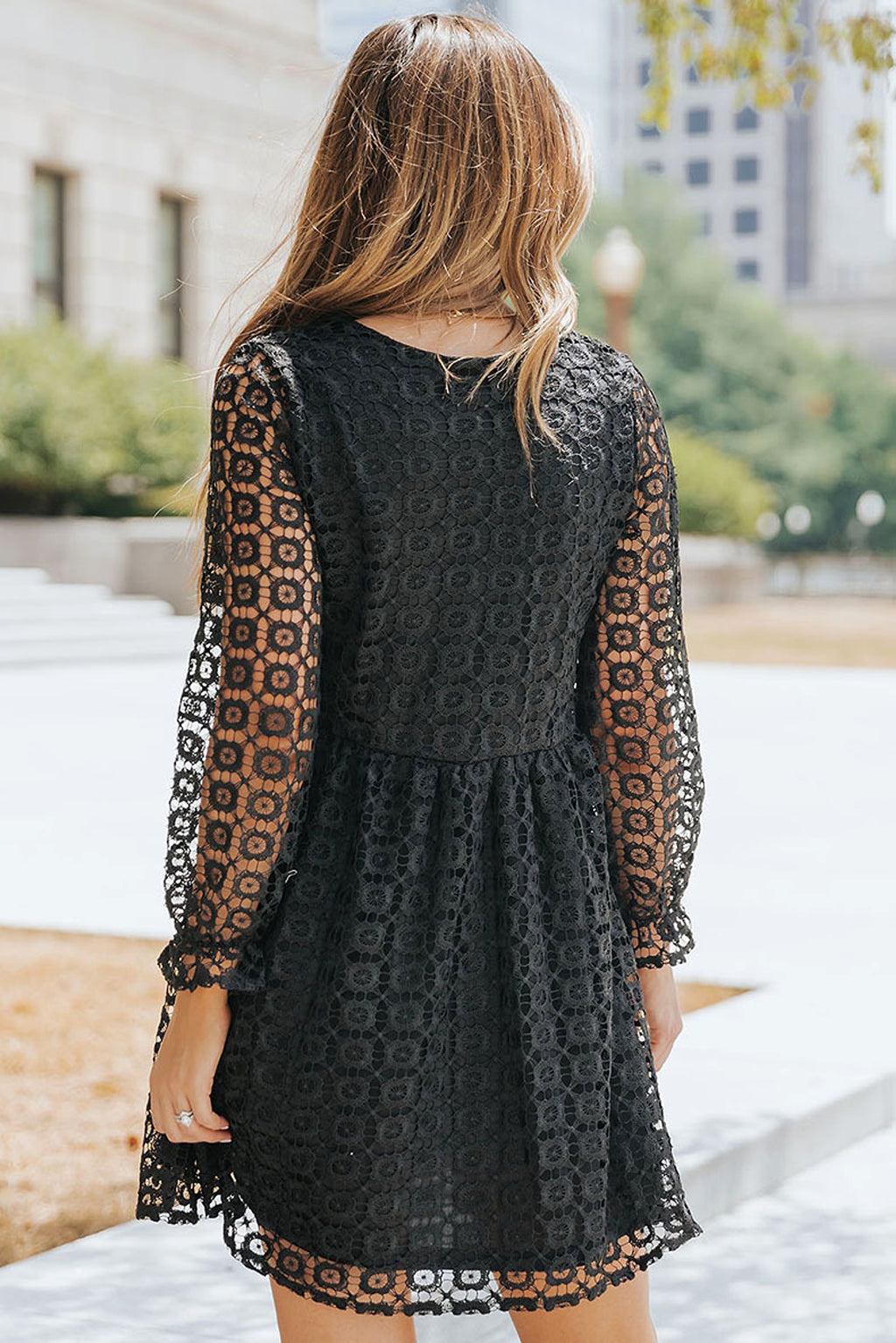 A. Lace Stitching Long Sleeve Dress Women - enhanced image 6