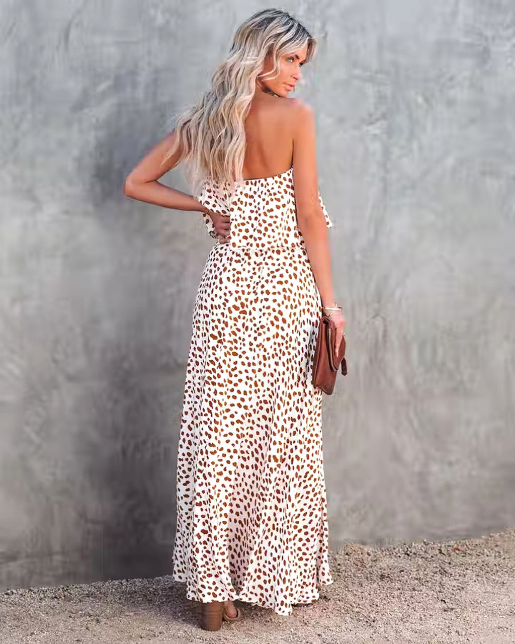 Leopard Print Floral-print Off-shoulder Ruffled Slit Dress - enhanced image 6