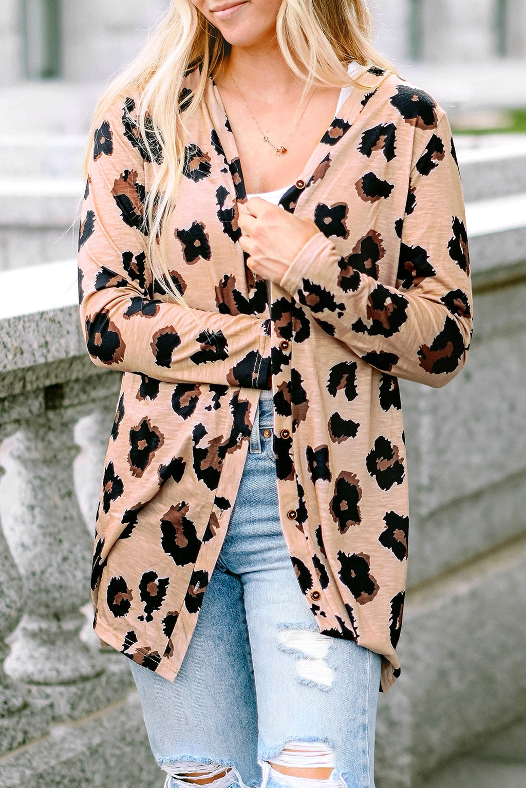 Leopard Printed Open Front Cardigan - enhanced image 6