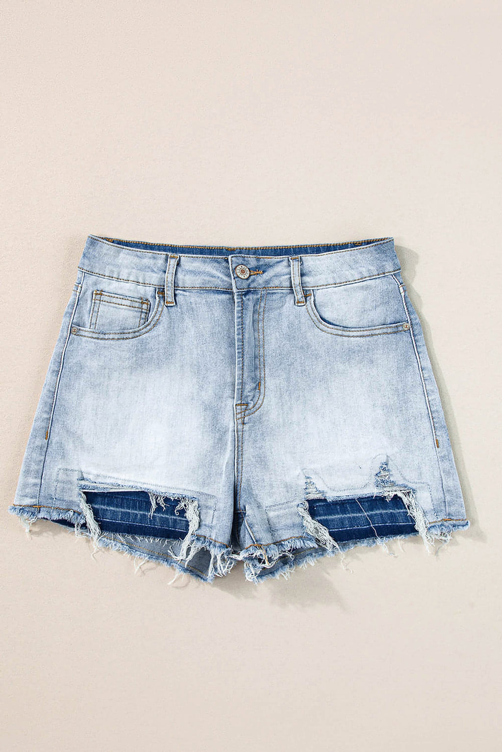 Light Blue Vintage Washed Raw Edge Jean Shorts - enhanced image 6