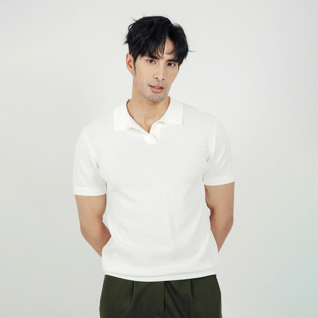 Lightly Mature Men's Lapel Knitted Polo Shirt Solid Color Short Sleeve T-Shirt - enhanced image 6