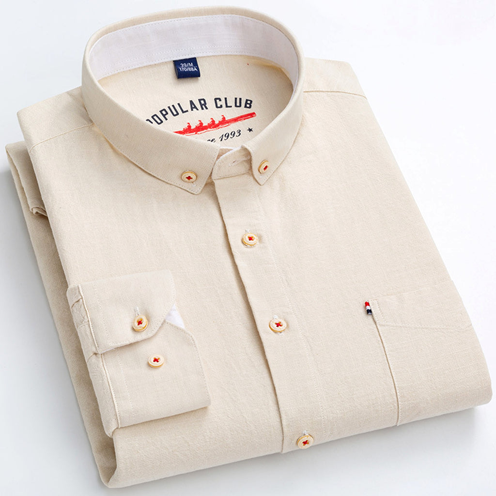 Long Sleeve Cotton Linen Slim Fit Fashion Casual Linen DressShirt Men - enhanced image 6