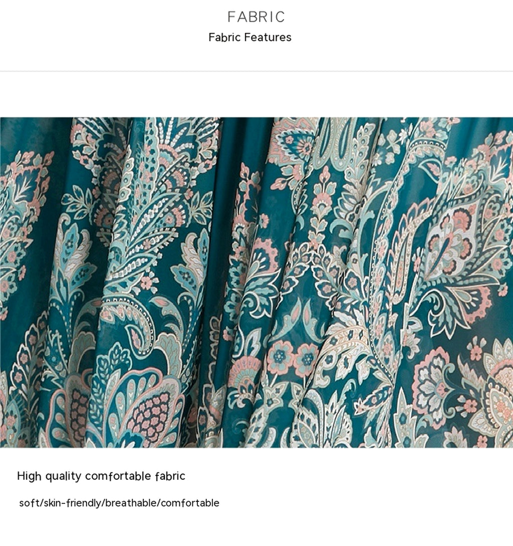 Long Sleeve Stand-up Collar Puff Sleeve Lace Printing Dress - enhanced image 6