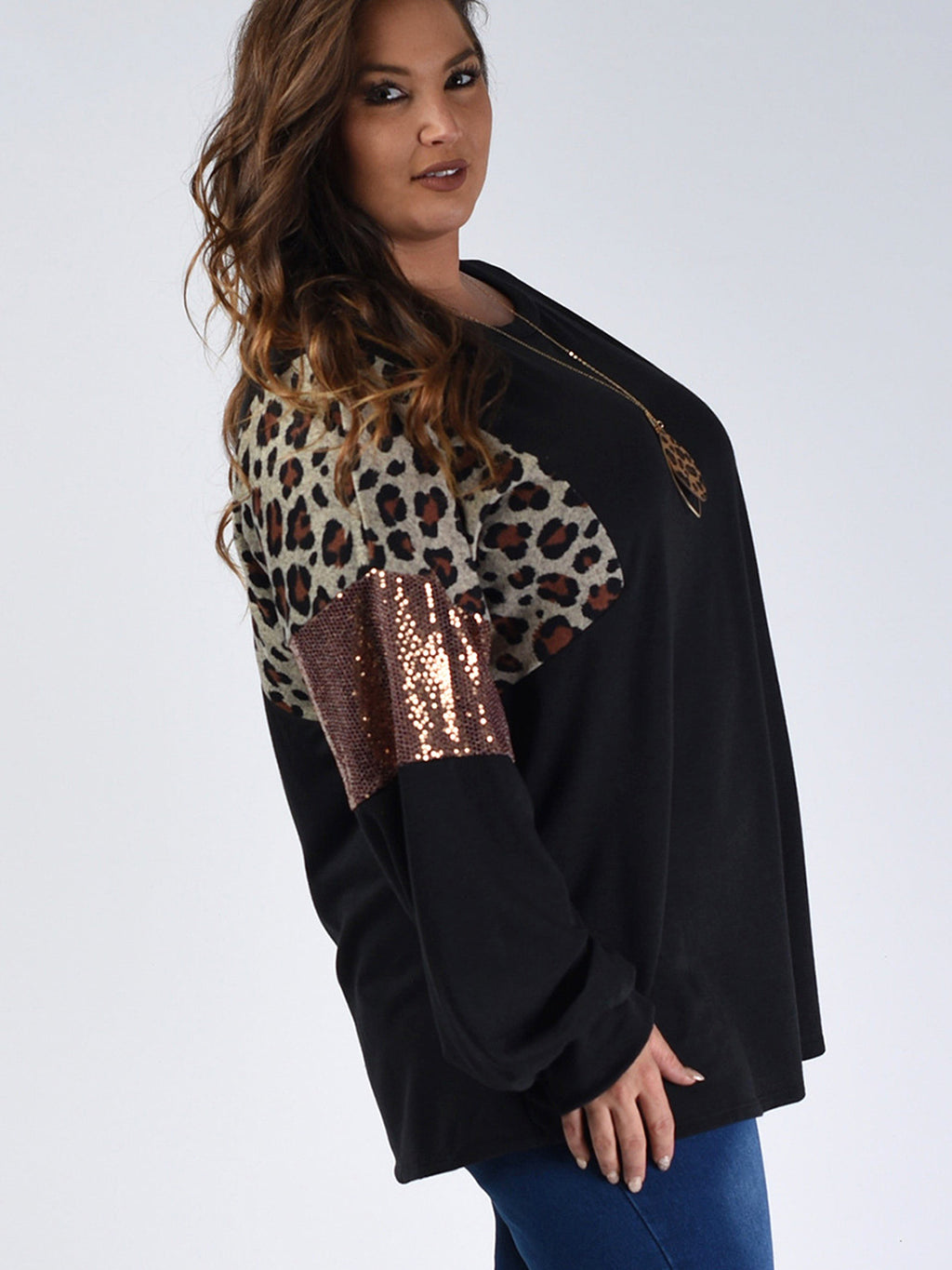 Loose Slim Fit Leopard Print Long Sleeve Women T-Shirt - enhanced image 6