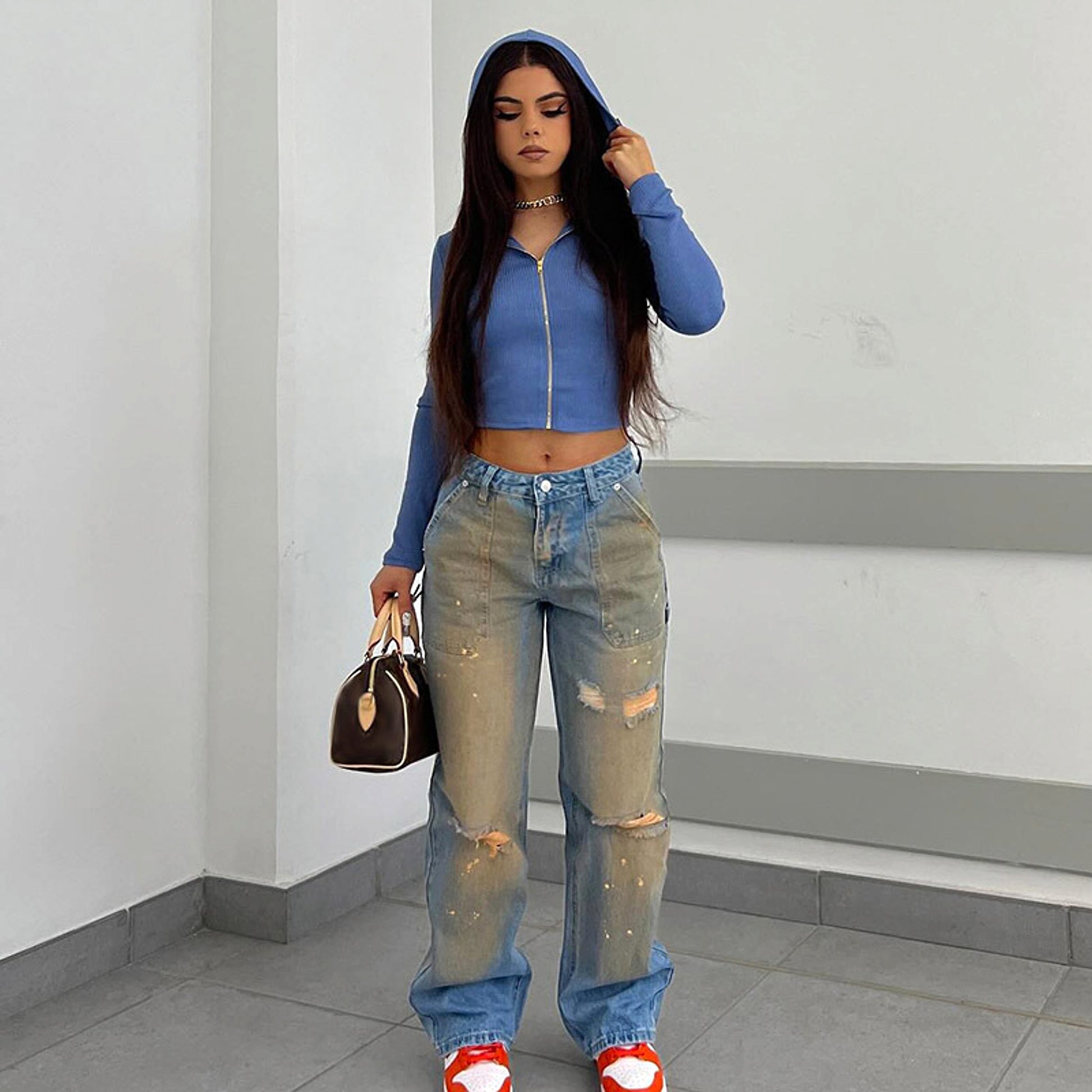 A1. Loose Straight Fashion Street Denim Trousers For Women - enhanced image 6