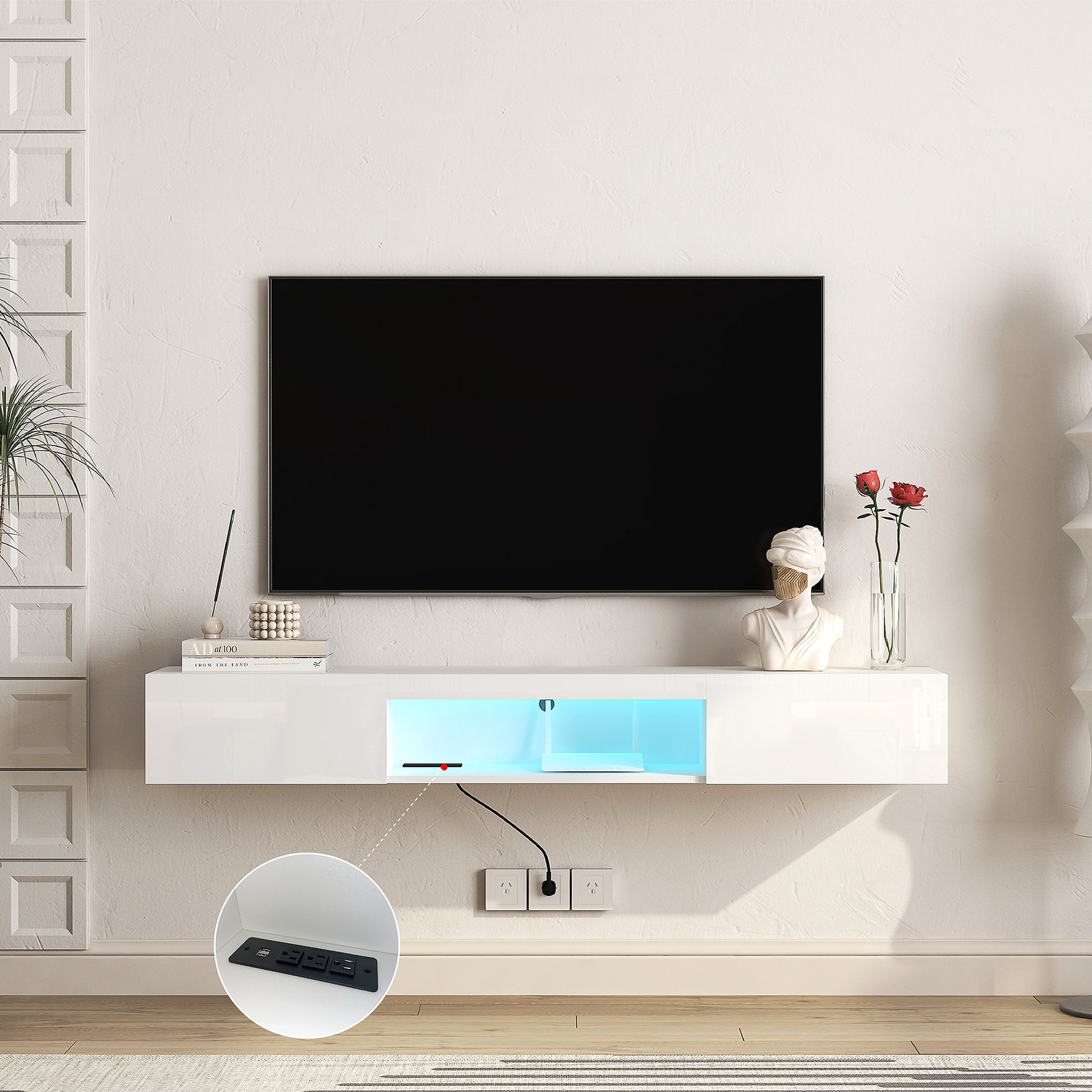 LumiWall™ – Floating TV Wall Shelf with 16-Color LED Lights for 55–65" Screens (US Warehouse) - enhanced image 6