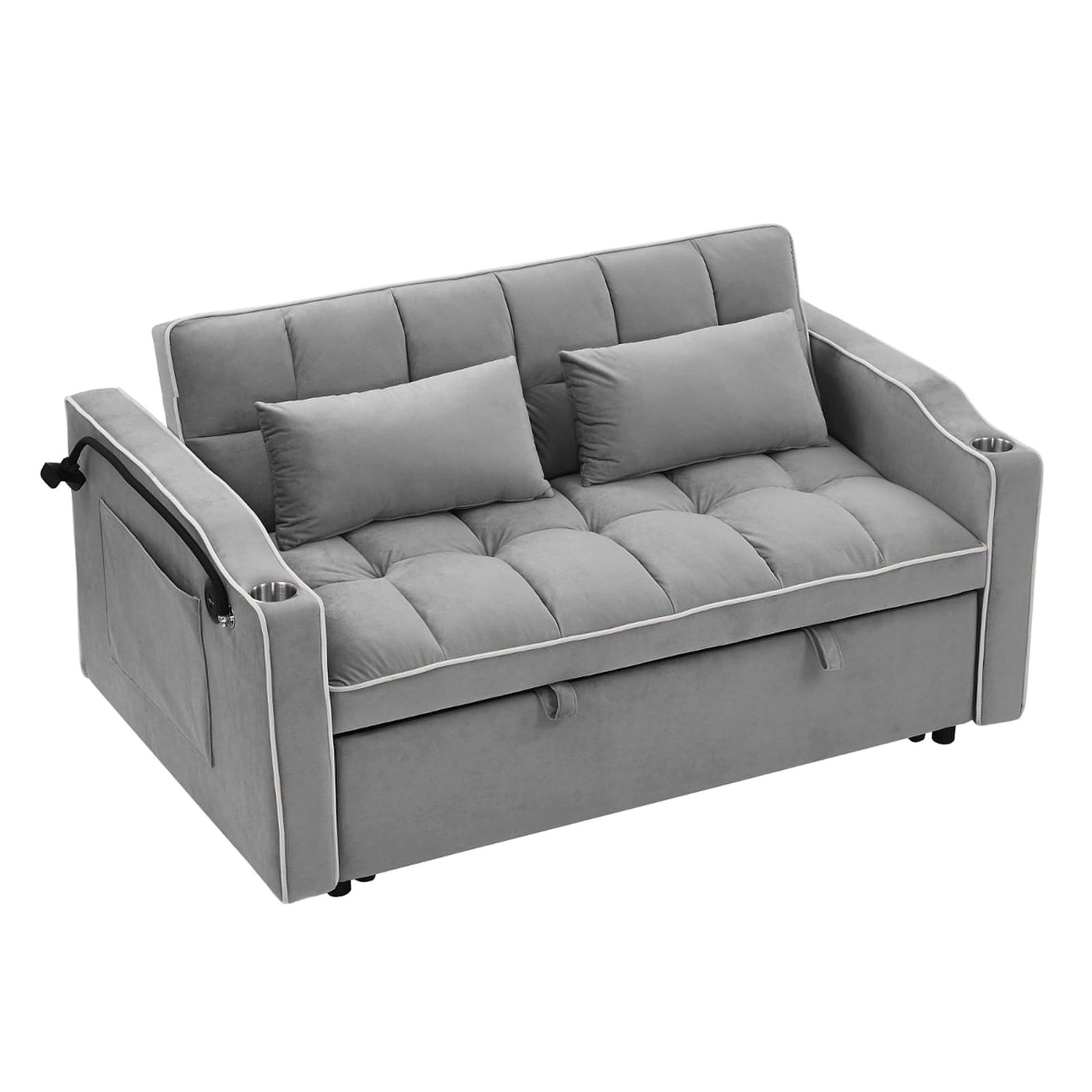 LuneluX_Home – 55.5" Foldable Velvet Sofa Bed (Adjustable in 3 Lengths, Gray) - enhanced image 6