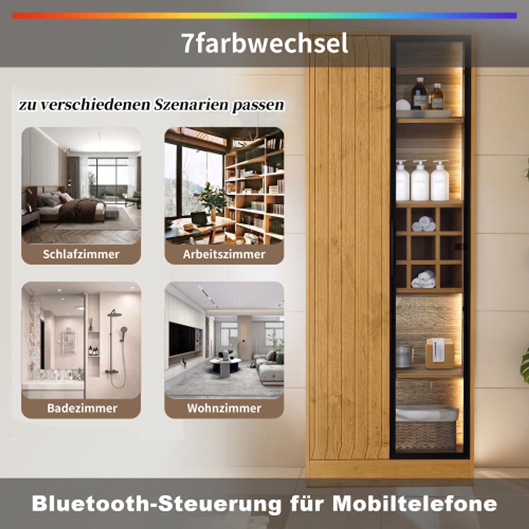 LuneluX_Home – Bathroom Cabinet with Glass Doors, LED Lighting & Wooden Finish (160 cm) - enhanced image 6