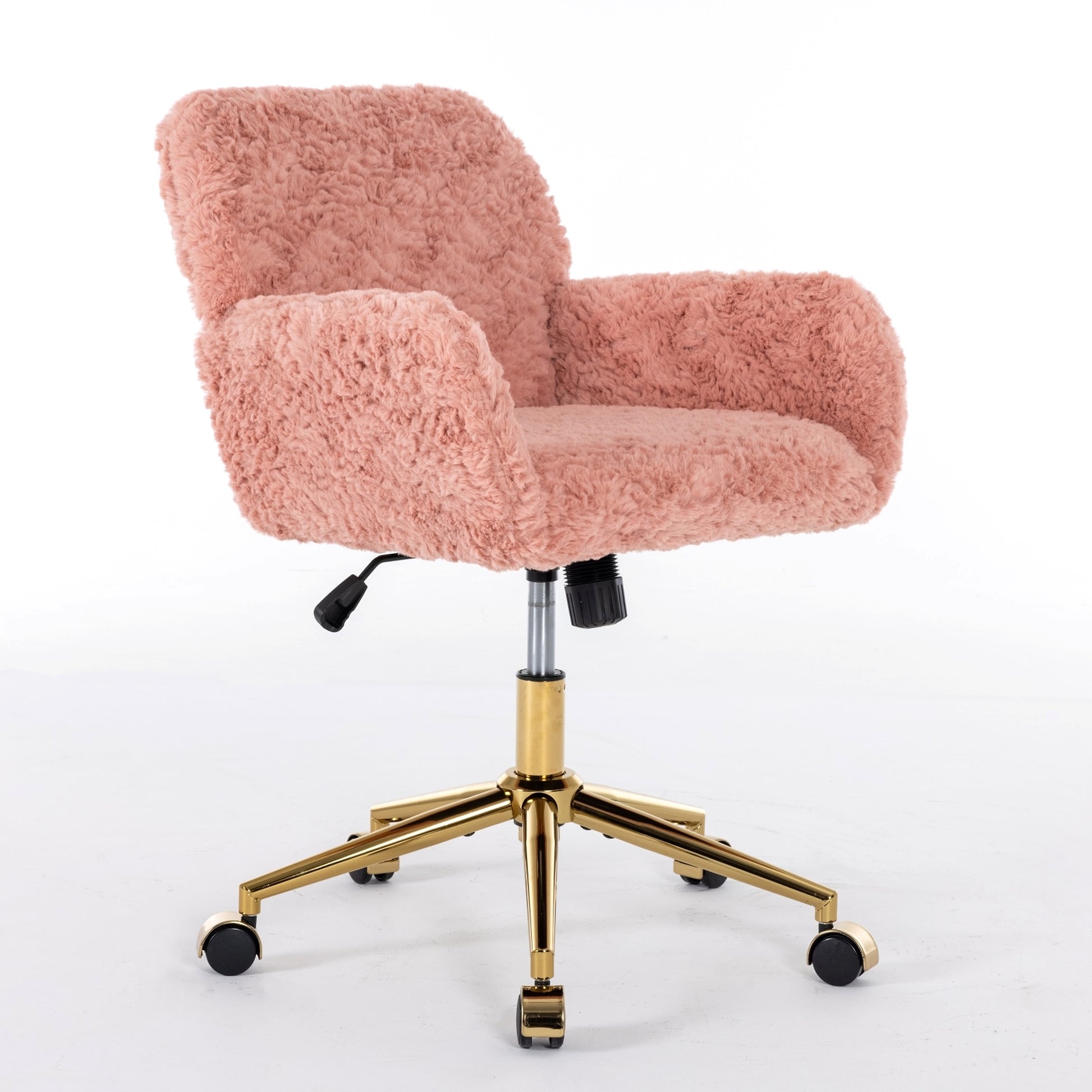 LuneluX_Home – Faux Fur Office Chair with Golden Base (Pink) - enhanced image 6