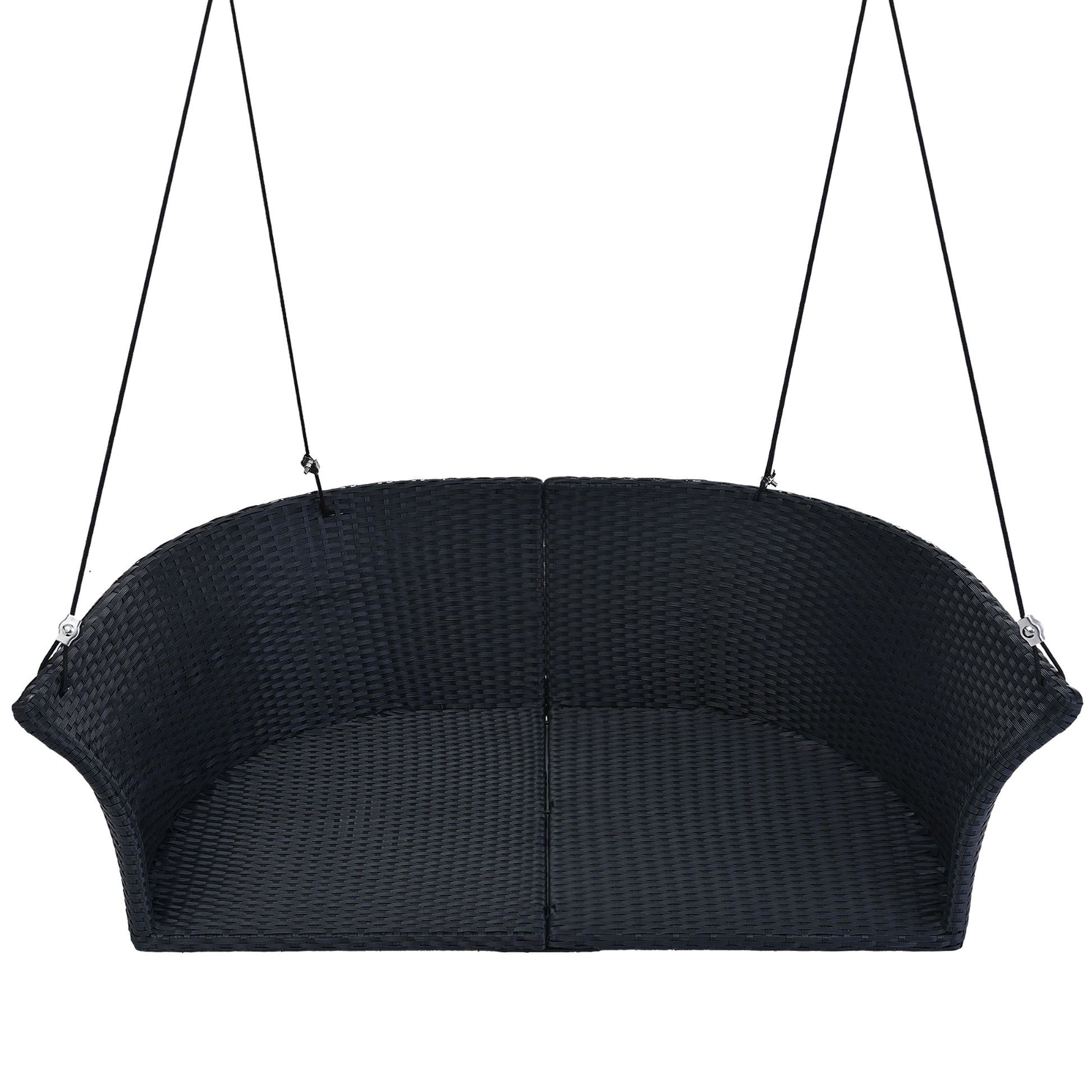 LuneluX_Home – Hanging Rattan Porch Swing for 2 (Black Wicker + White Cushions) - enhanced image 6