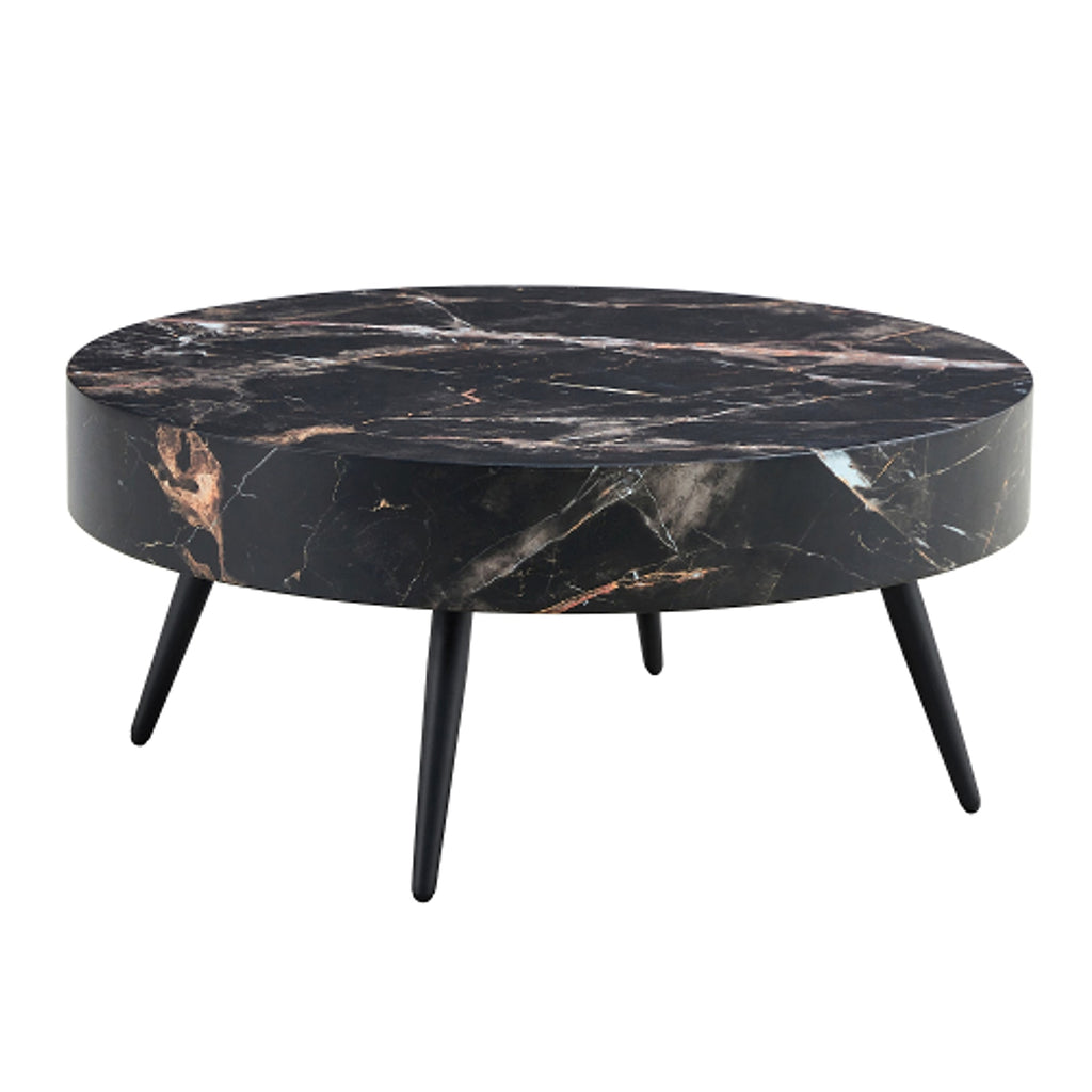 LuxeHome™ – 31.5" Black Marble Round Coffee Table with Adjustable Metal Legs (US Warehouse) - enhanced image 6
