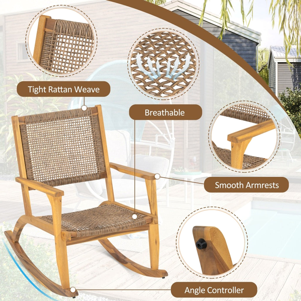 LuxePatio™ – 2‑Piece Acacia Rocking Chair Set for Outdoor & Garden Use (US Warehouse) - enhanced image 6
