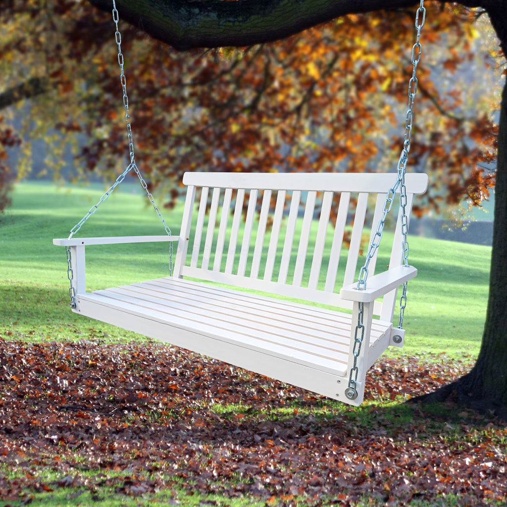 LuxePorch™ – White Wooden Hanging Porch Swing with Chains & Armrests (US Warehouse) - enhanced image 6