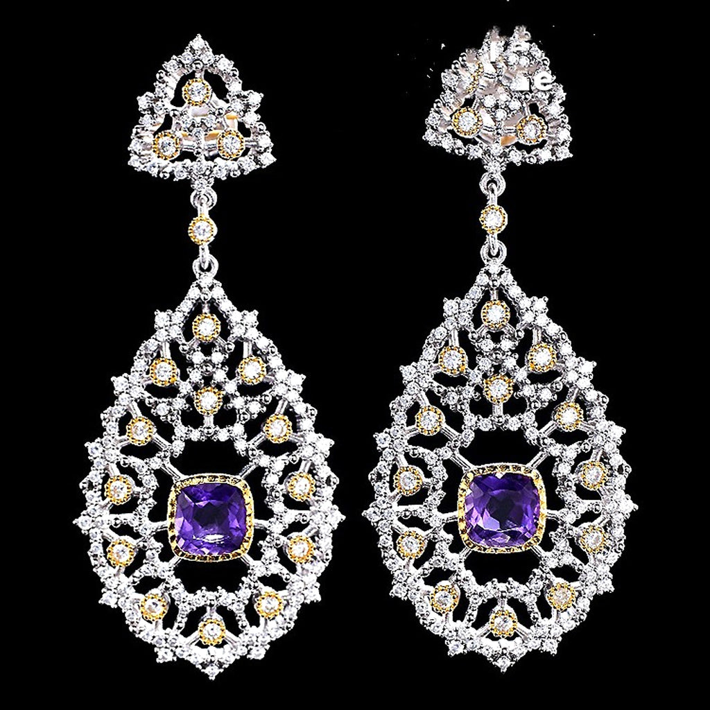 Luxury 925 Silver Plated Natural Amethyst Drop Earrings - enhanced image 6