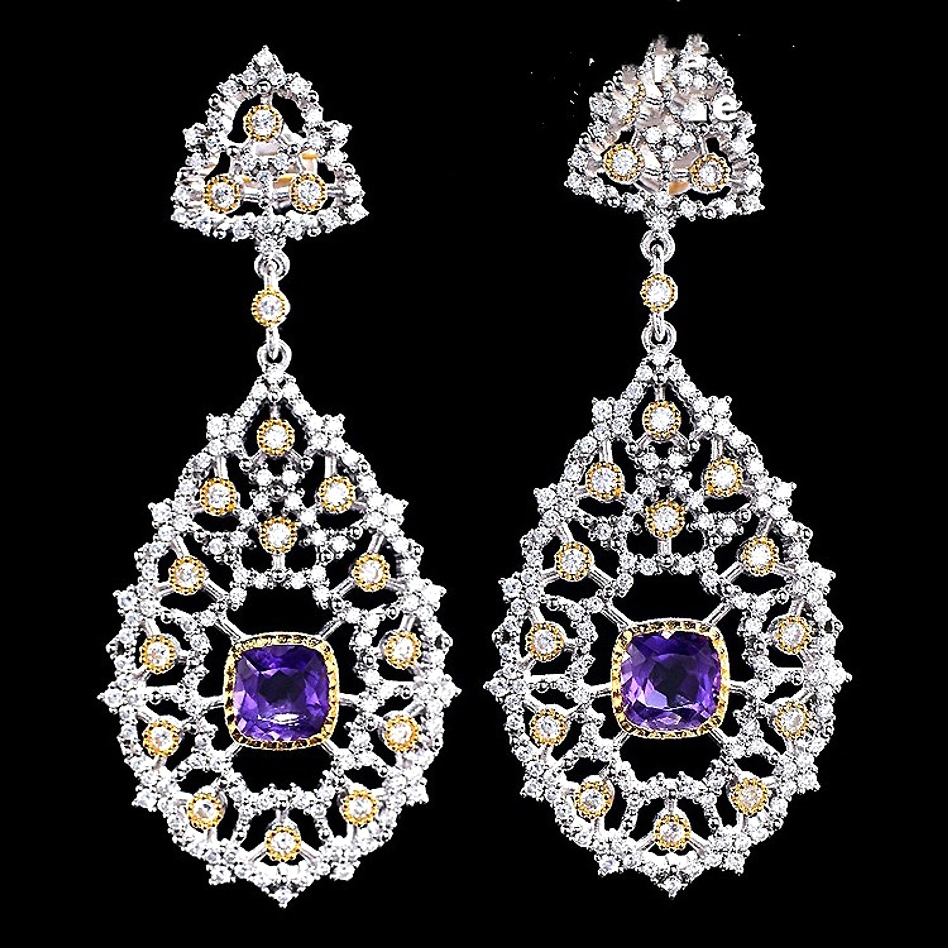Luxury 925 Silver Plated Natural Amethyst Drop Earrings - enhanced image 6