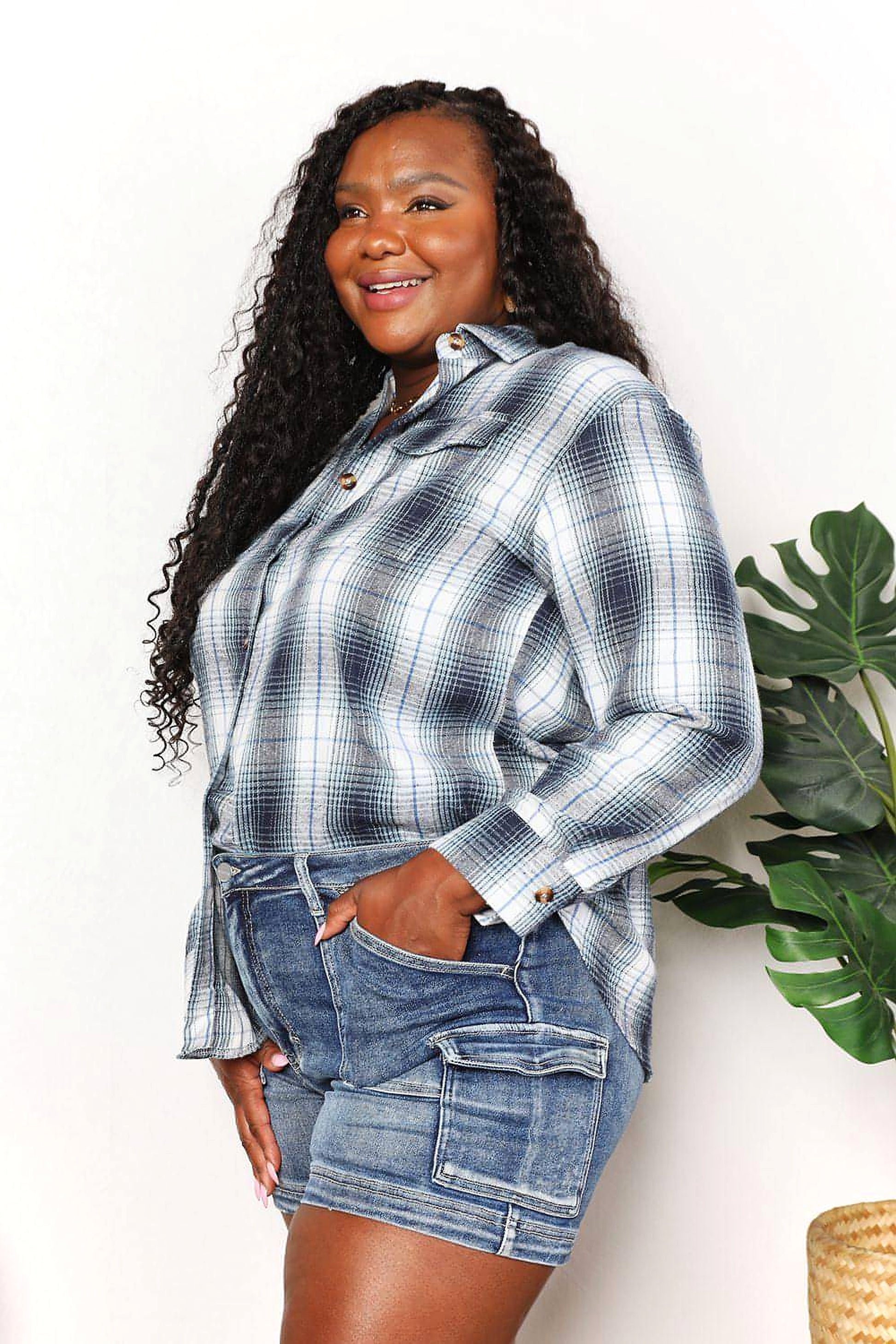 Mandy Plaid Dropped Shoulder Shirt - enhanced image 6