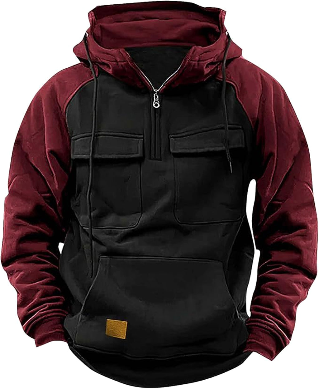 Men's Contrast Color Workwear Hoodie – Fall/Winter Streetwear Style - enhanced image 6