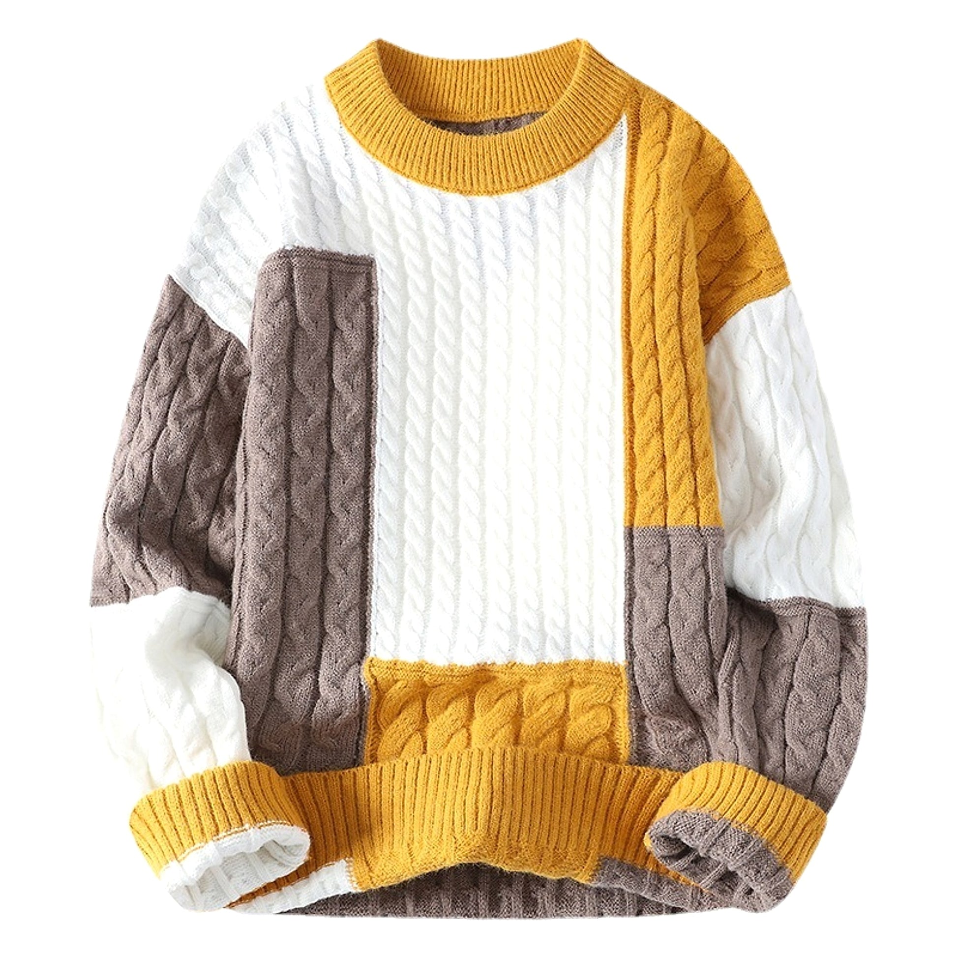 Men's Crew Neck Pullover Sweater Color Contrast Patchwork - enhanced image 6