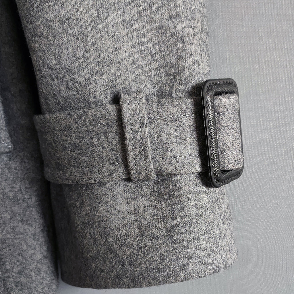 Men's Double Breasted Knee Length Woolen Trench Coat - enhanced image 6