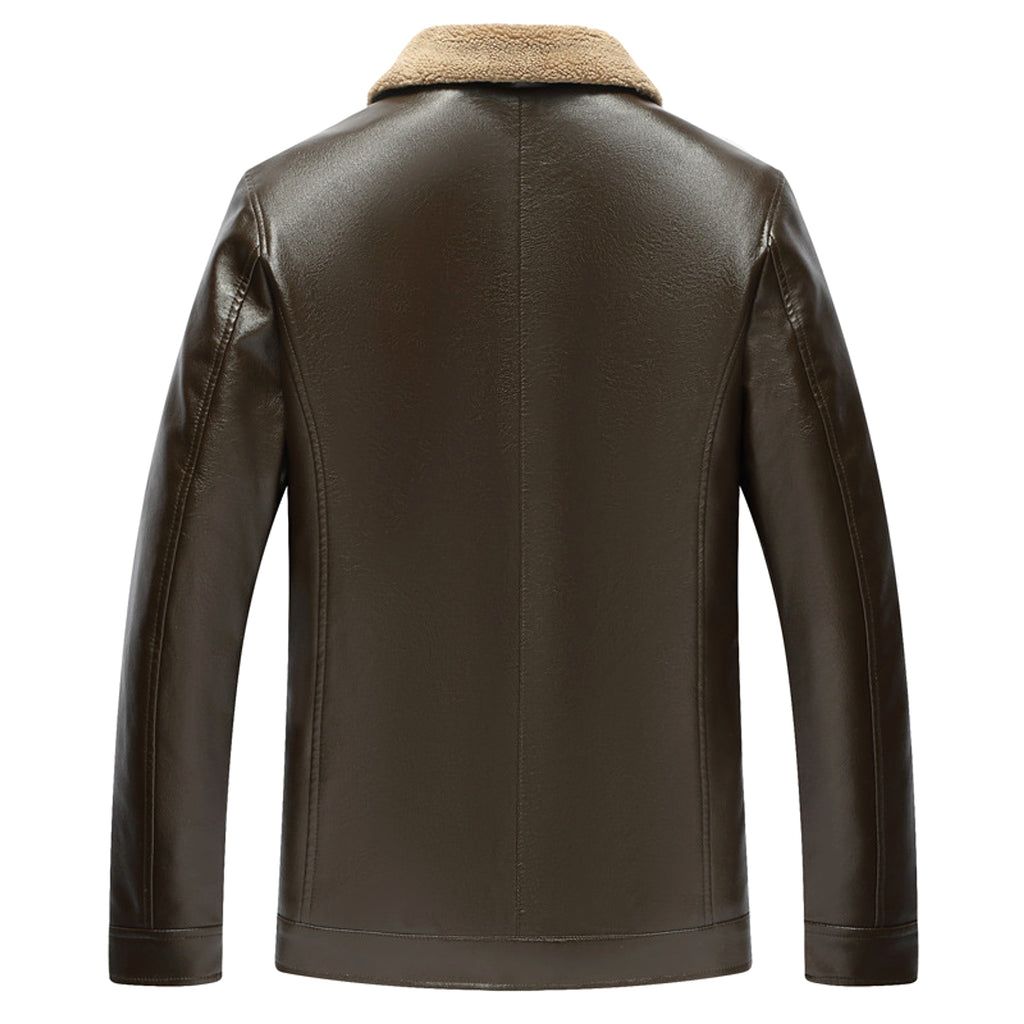 Men's Fashion Casual Polo Collar Fleece-lined Thickened Leather Jacket Coat - enhanced image 6